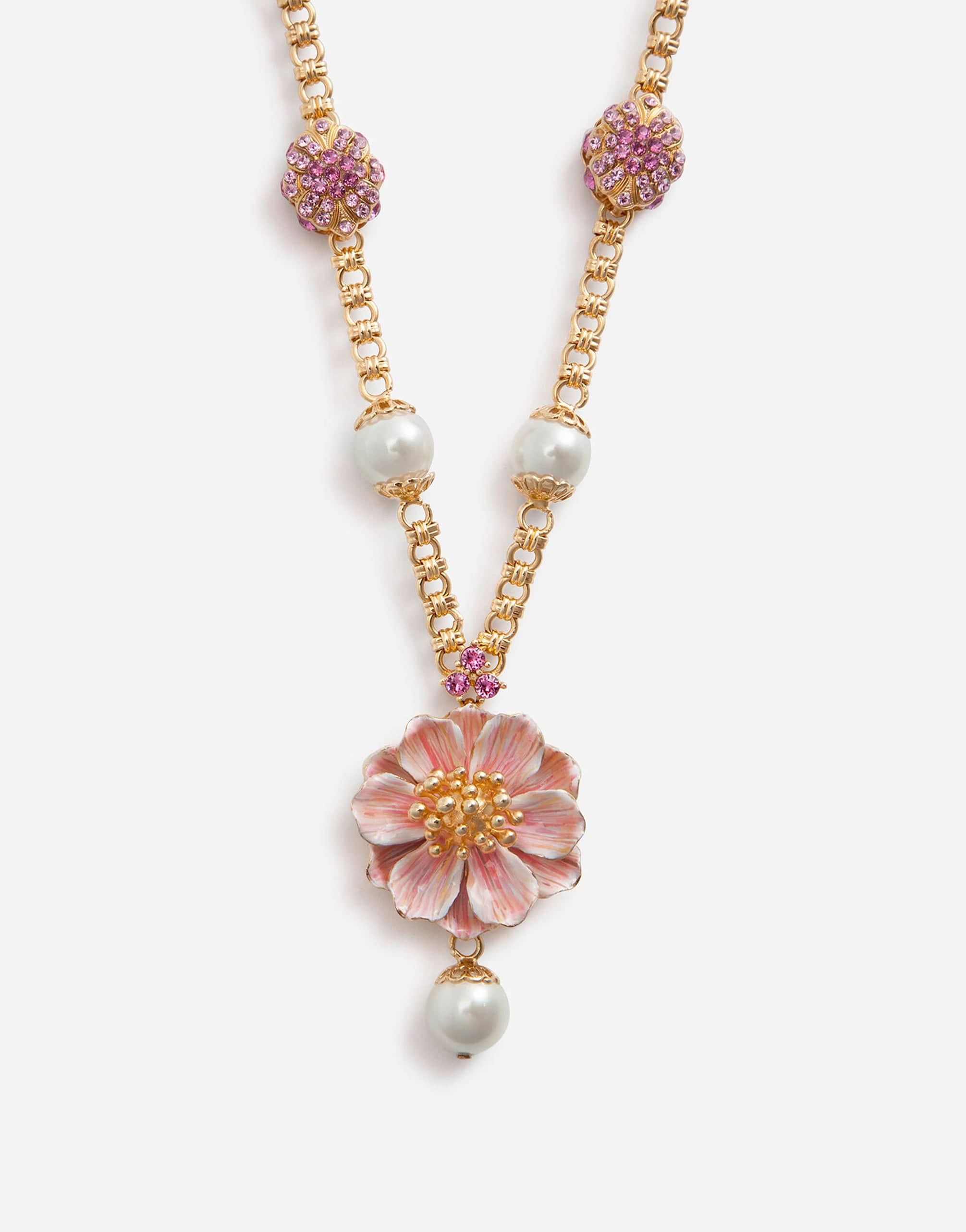 Dolce & Gabbana Resin Pearls & Flower Pendant Necklace