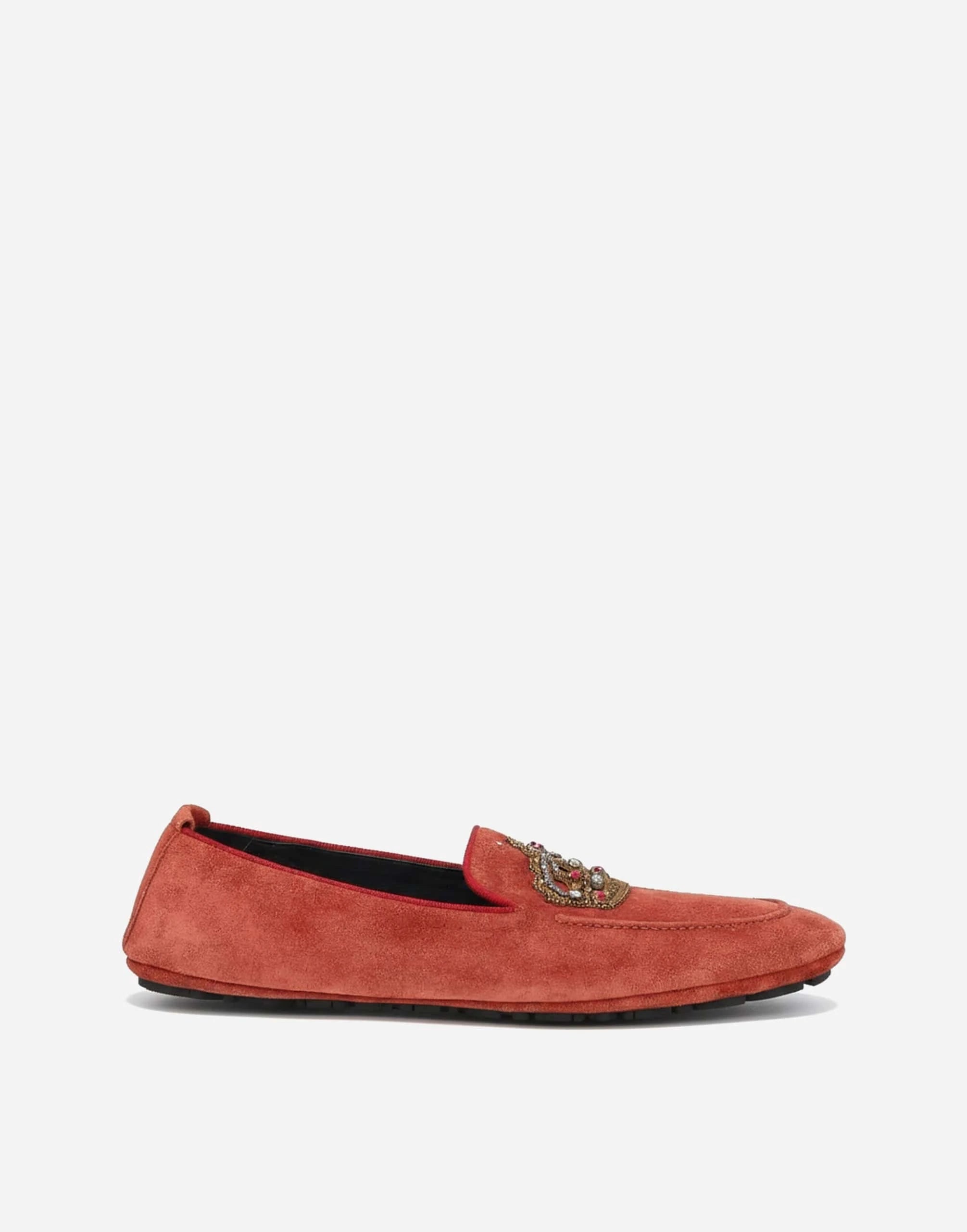 Dolce & Gabbana Rhinestone-Embellished Crown Suede Loafers