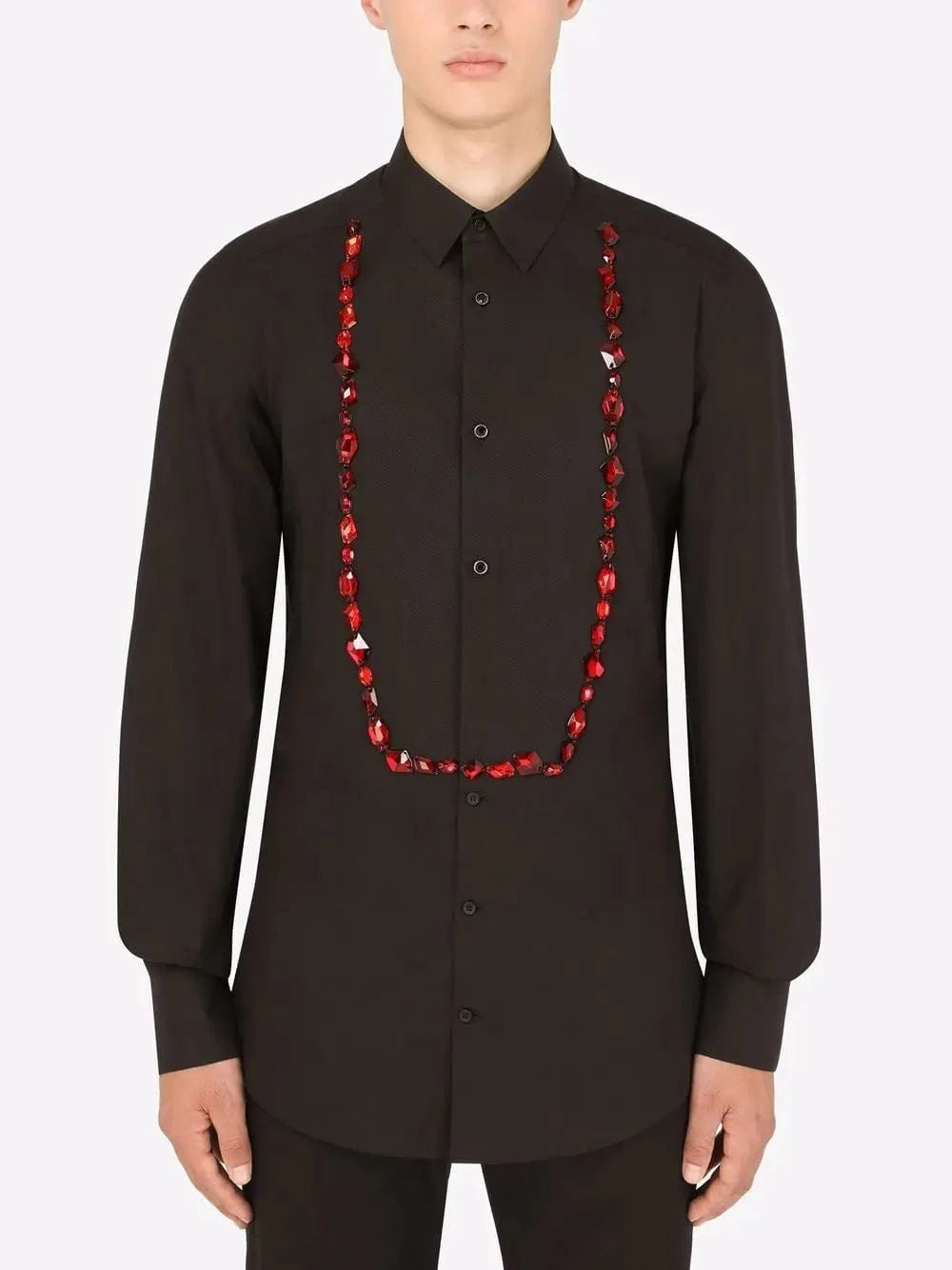Dolce & Gabbana Rhinestone-Embellished Tuxedo Shirt