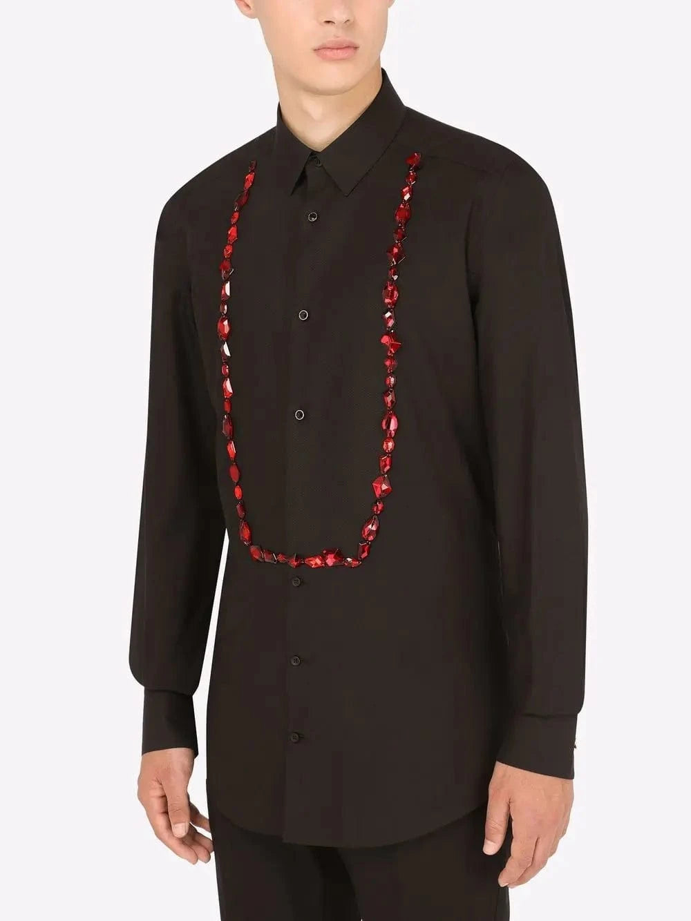 Dolce & Gabbana Rhinestone-Embellished Tuxedo Shirt