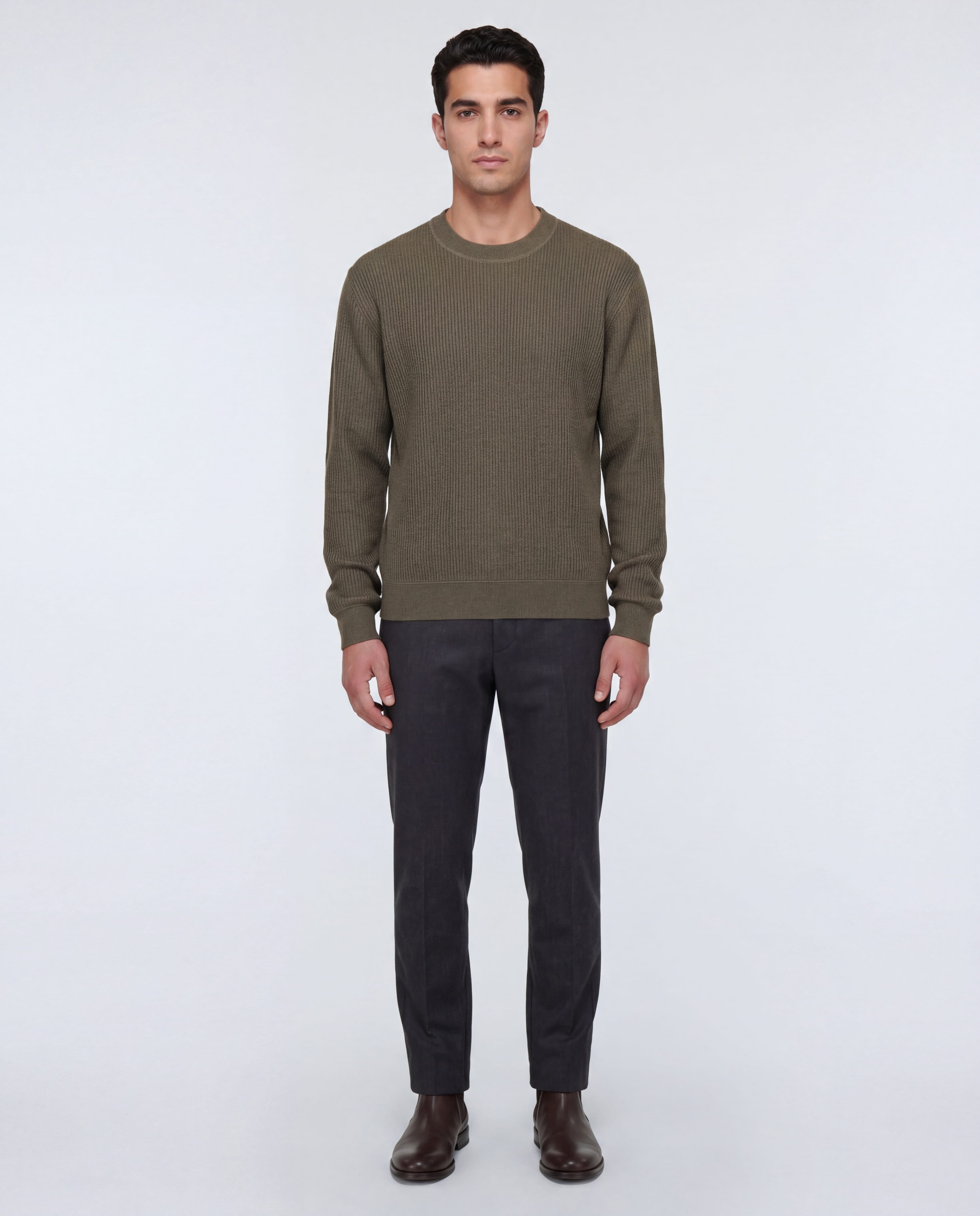 كنزة محبوكة برقبة مستديرة بتفاصيل مضلعة - alternate view