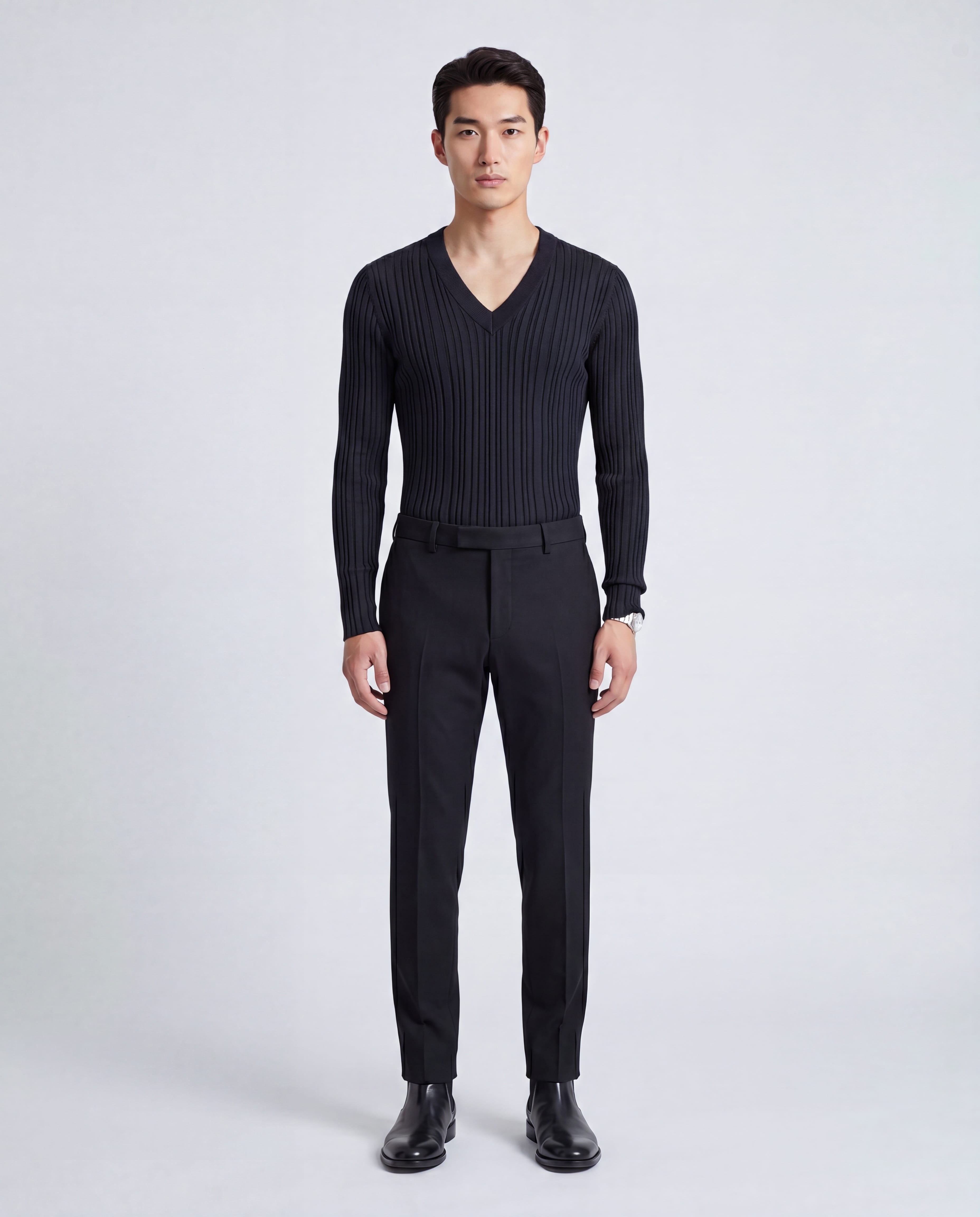 Dolce & Gabbana Ribbed V-Neck Silk Blend Knit Sweater - alternate view