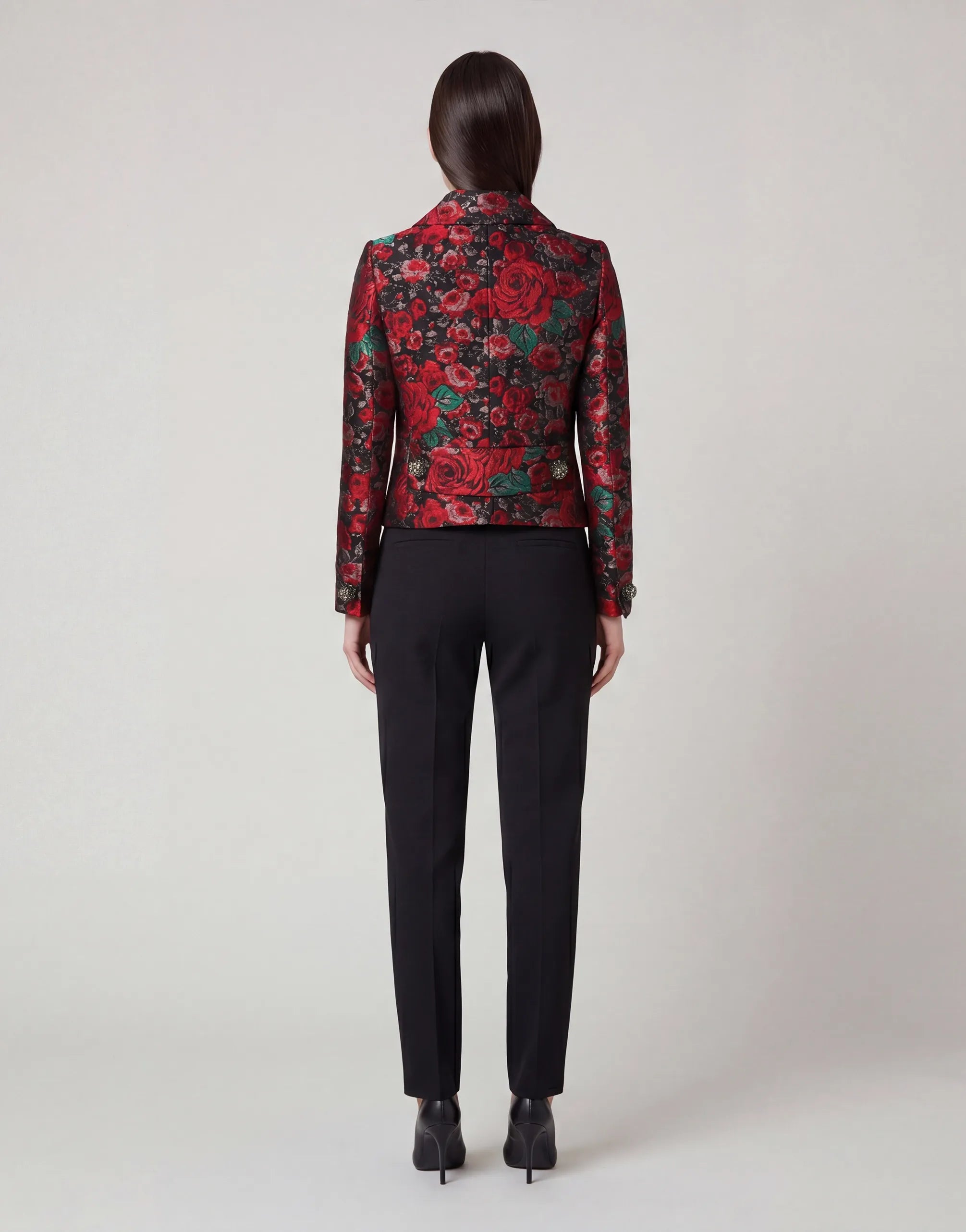 Dolce & Gabbana Rose Jacquard Jacket Crystal Button Detail