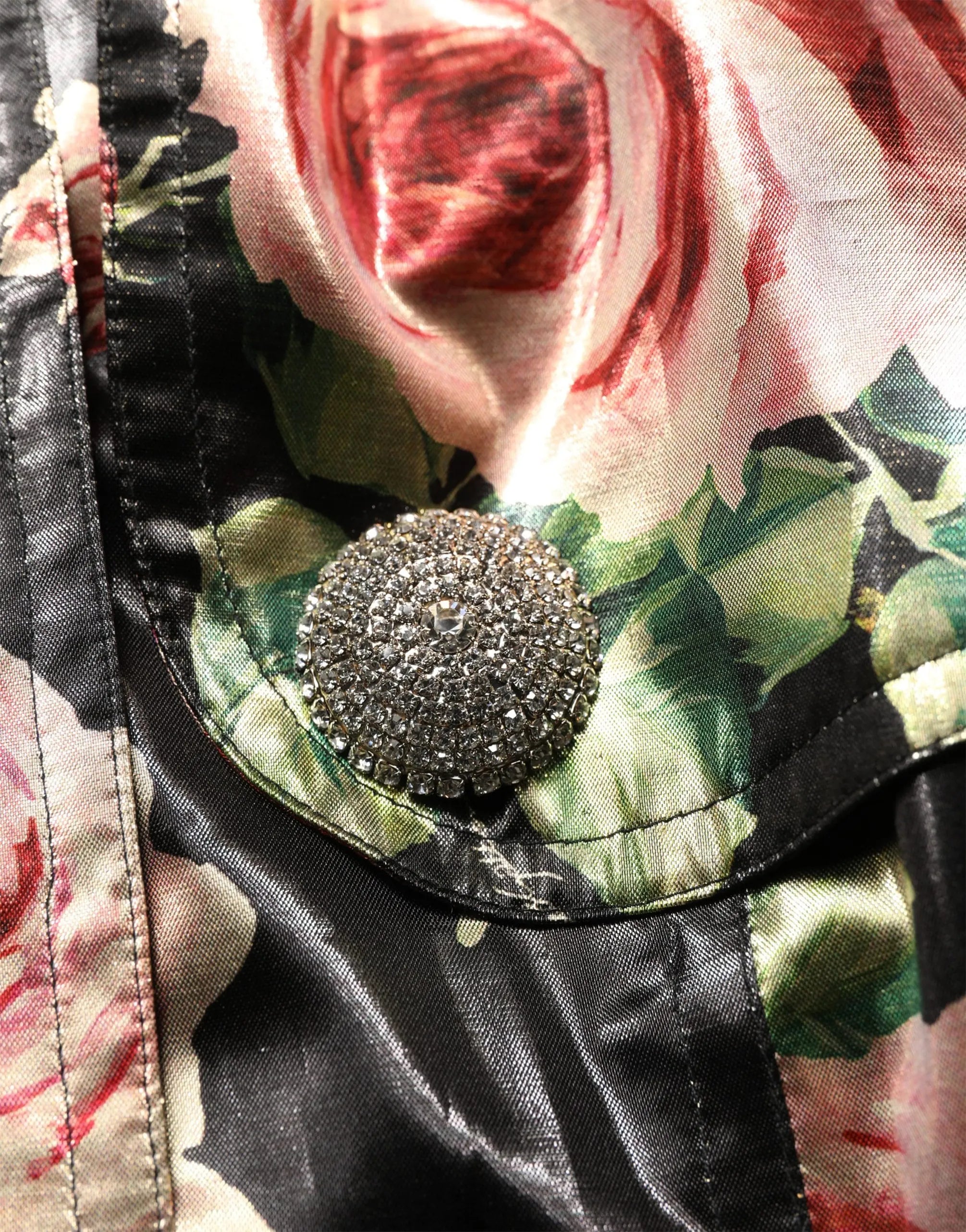 Dolce & Gabbana Rose Print Belted Trench Coat with Crystal Buttons