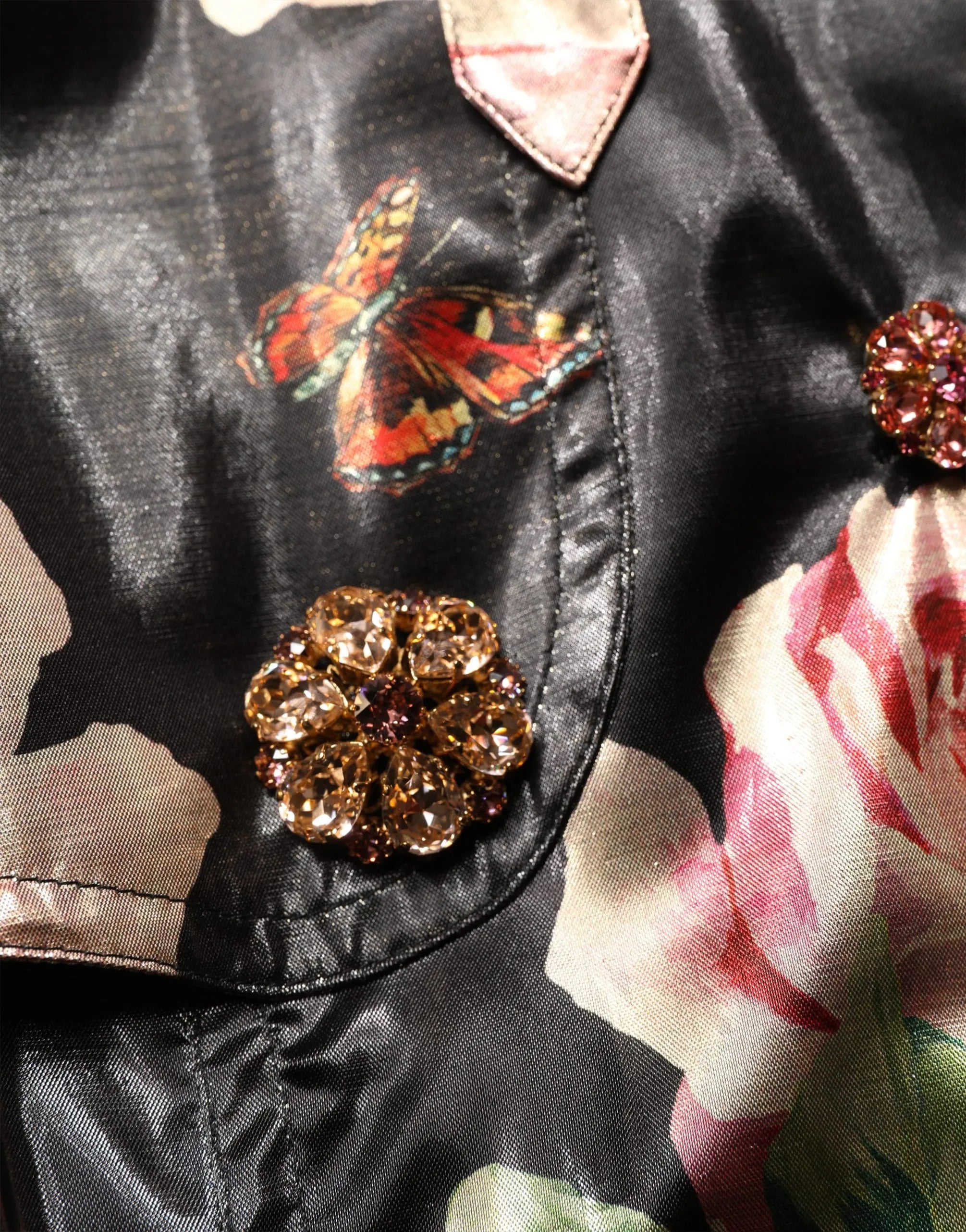 Dolce & Gabbana Rose Print Belted Trench Coat with Crystal Buttons