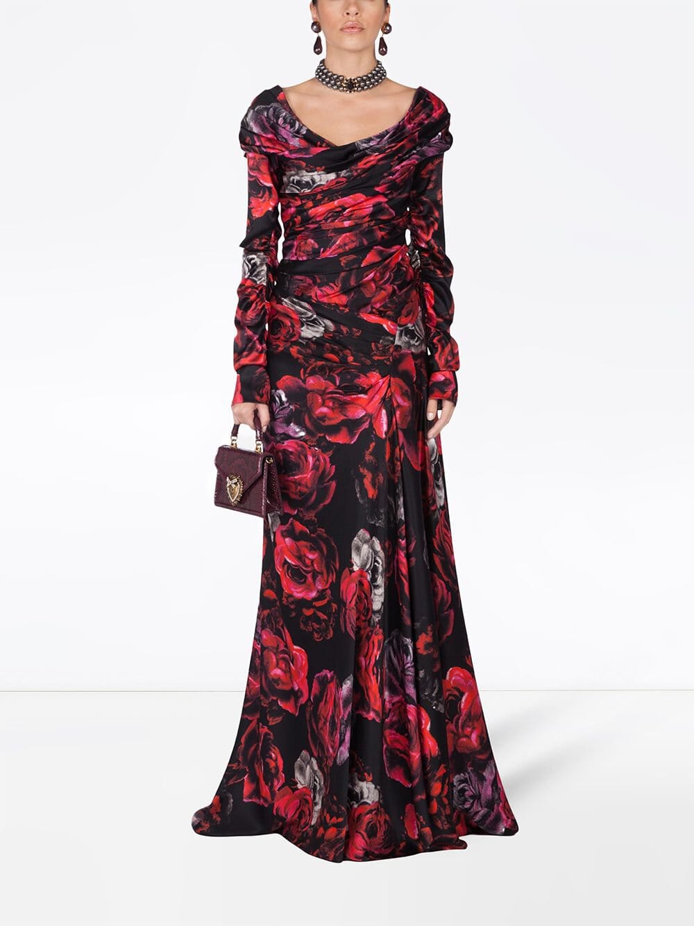 Dolce & Gabbana Rose-Print Charmeuse Evening Dress