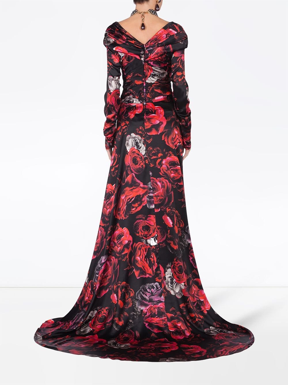 Dolce & Gabbana Rose-Print Charmeuse Evening Dress