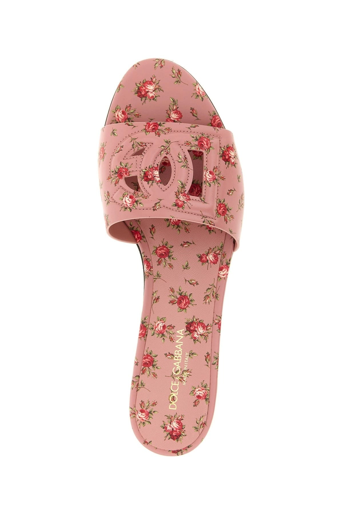 Dolce & Gabbana Dolce & Gabbana Rose Print Leather Slides
