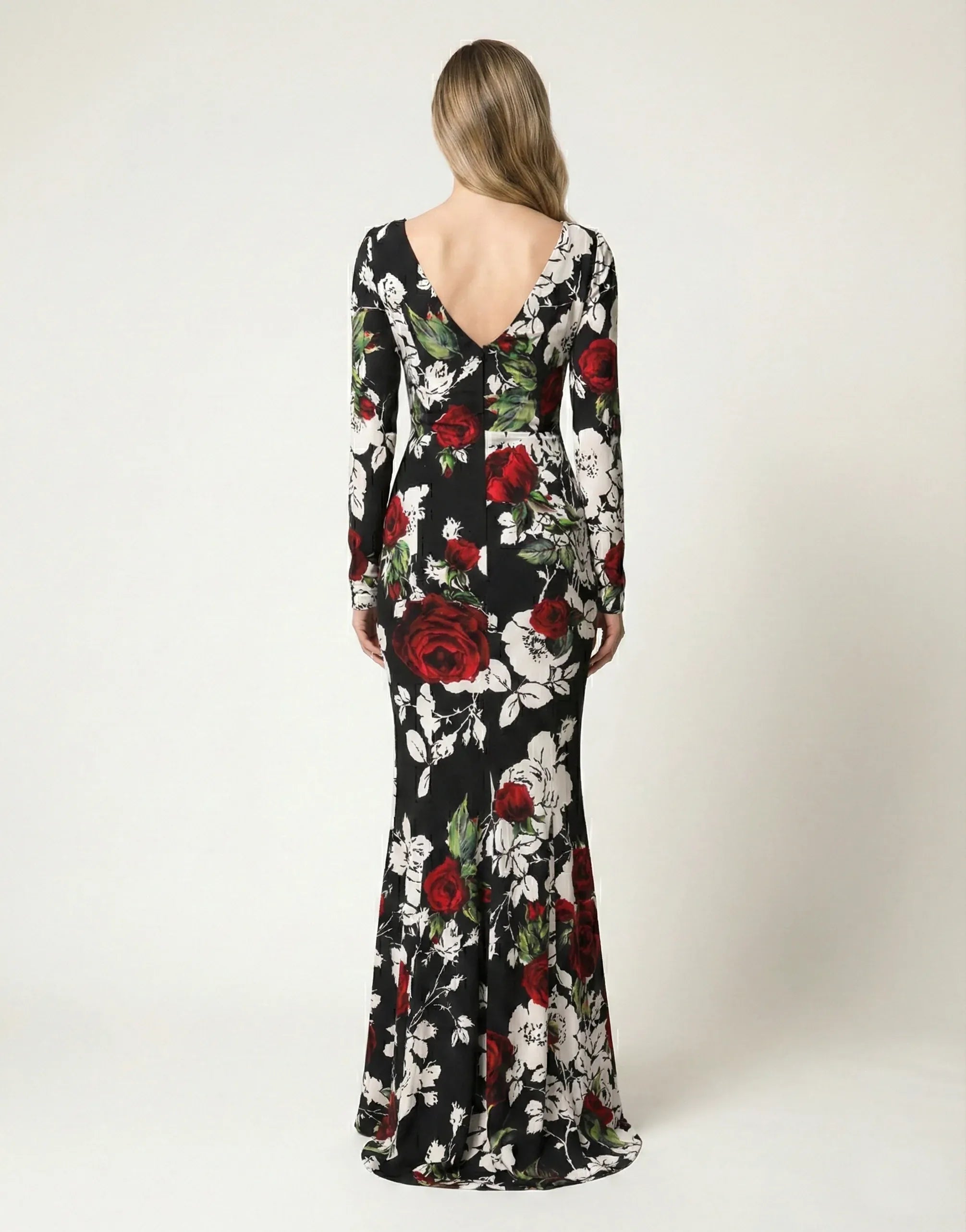 Dolce & Gabbana Rose-Print Long-Sleeve Maxi Dress