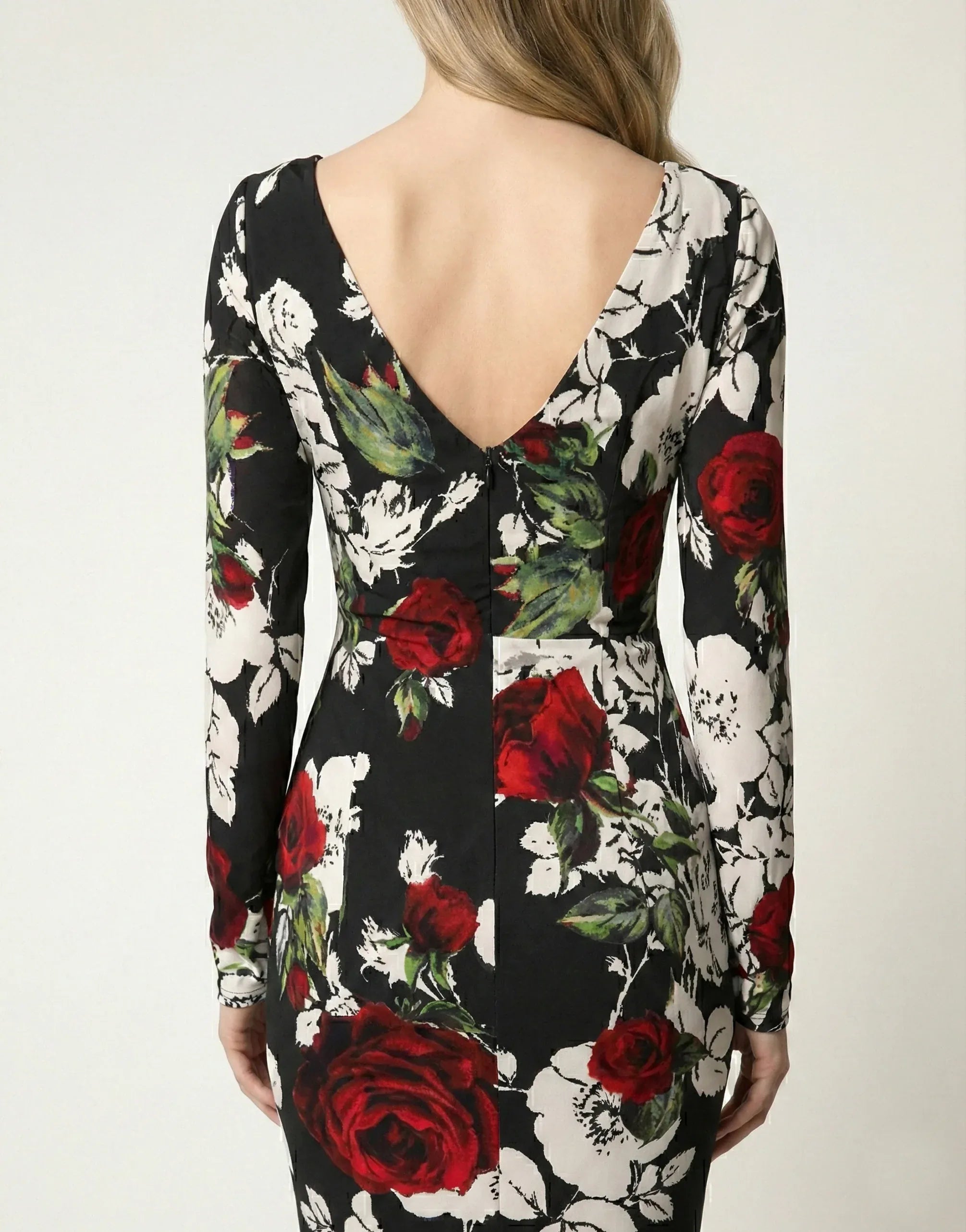 Dolce & Gabbana Rose-Print Long-Sleeve Maxi Dress