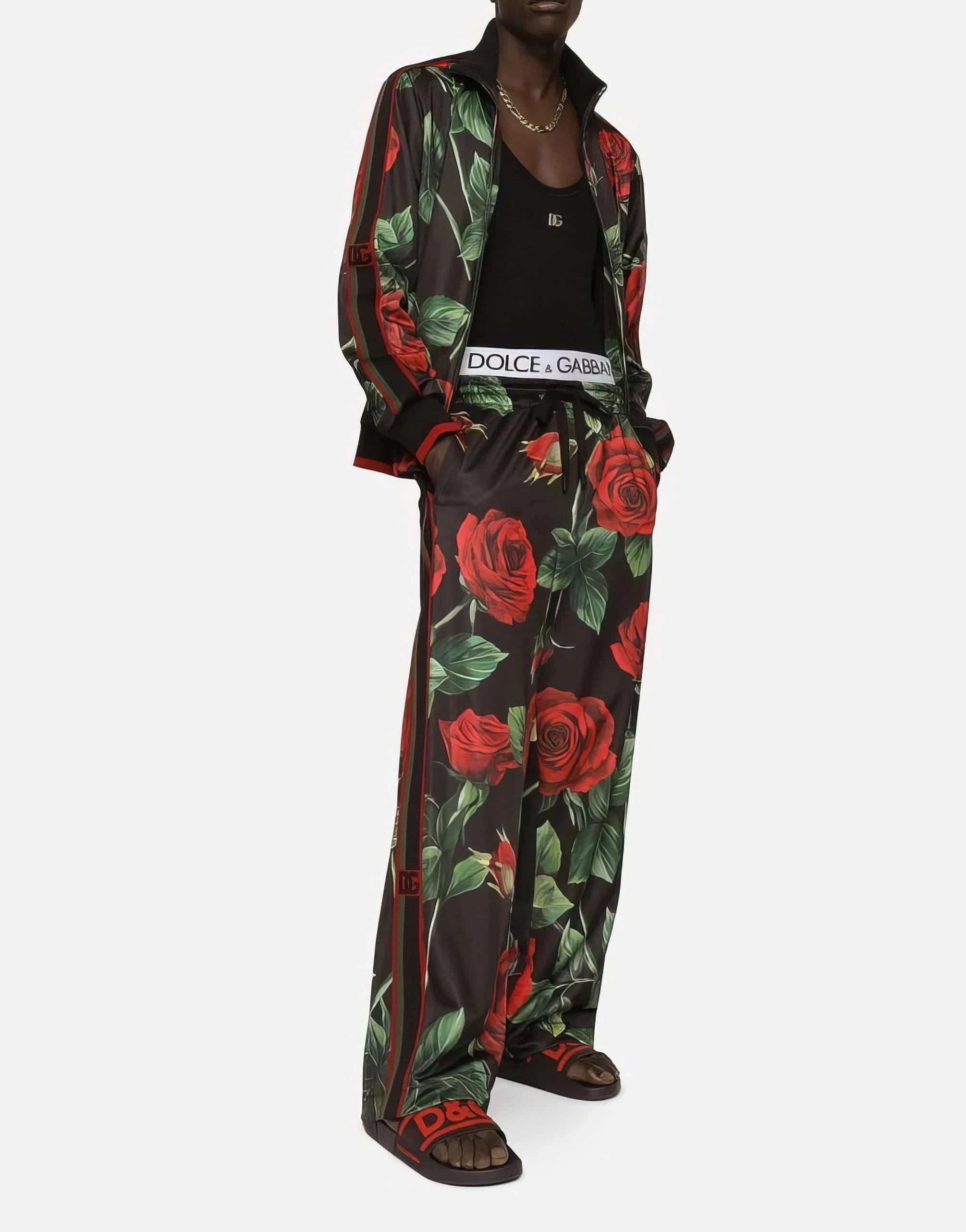 Dolce & Gabbana Rose-Printed Straight Jogging Pants