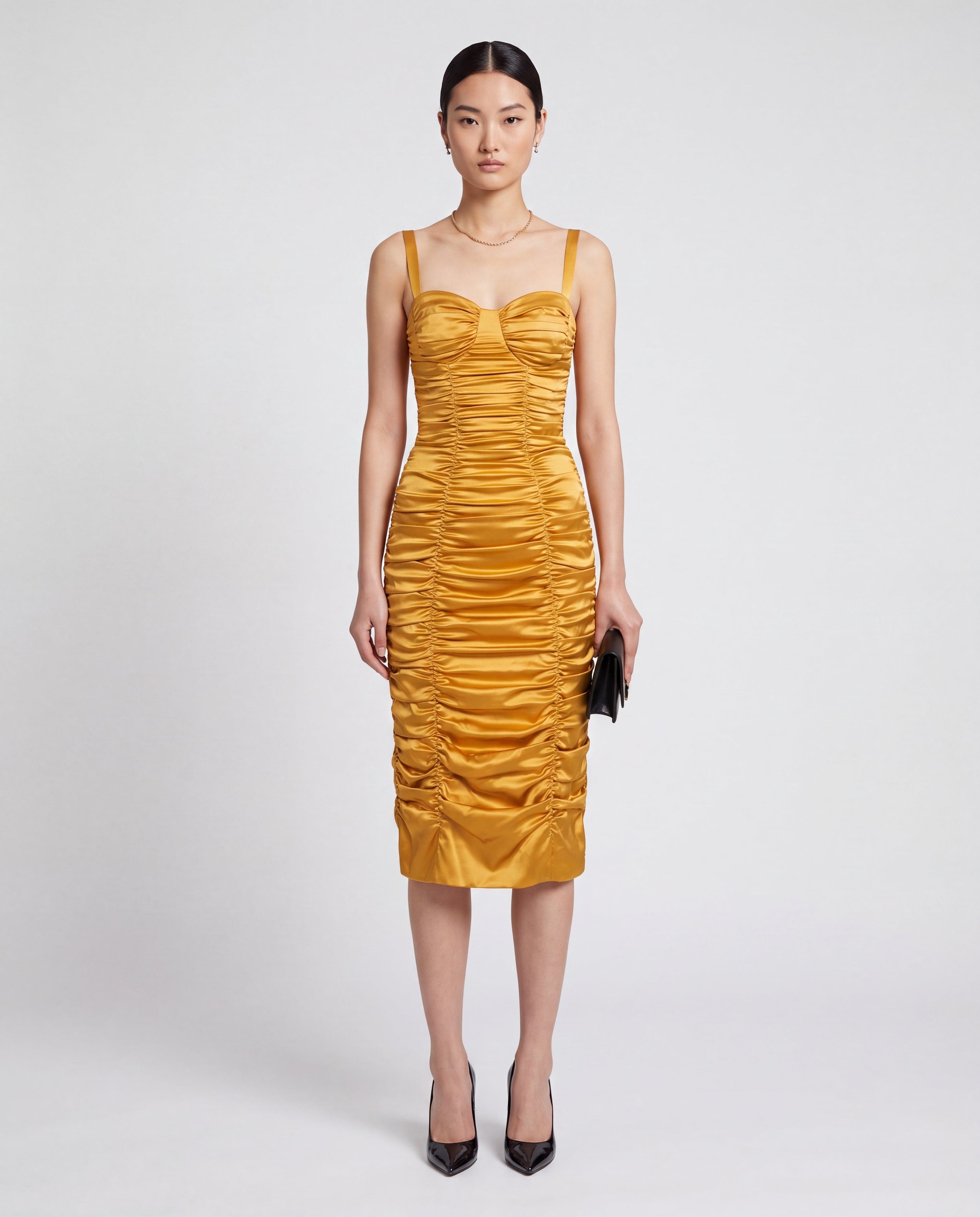 Dolce & Gabbana Ruched Satin Bustier Midi Dress - alternate view