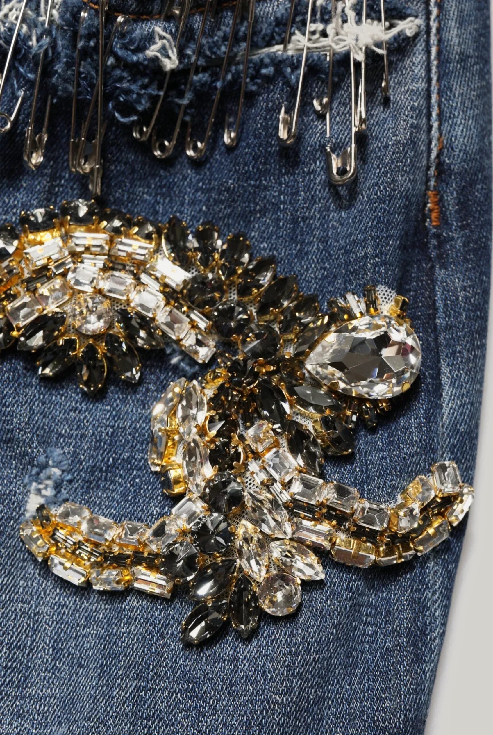 Dolce & Gabbana Runway Amber Rhinestone And Pins Embellished Jeans