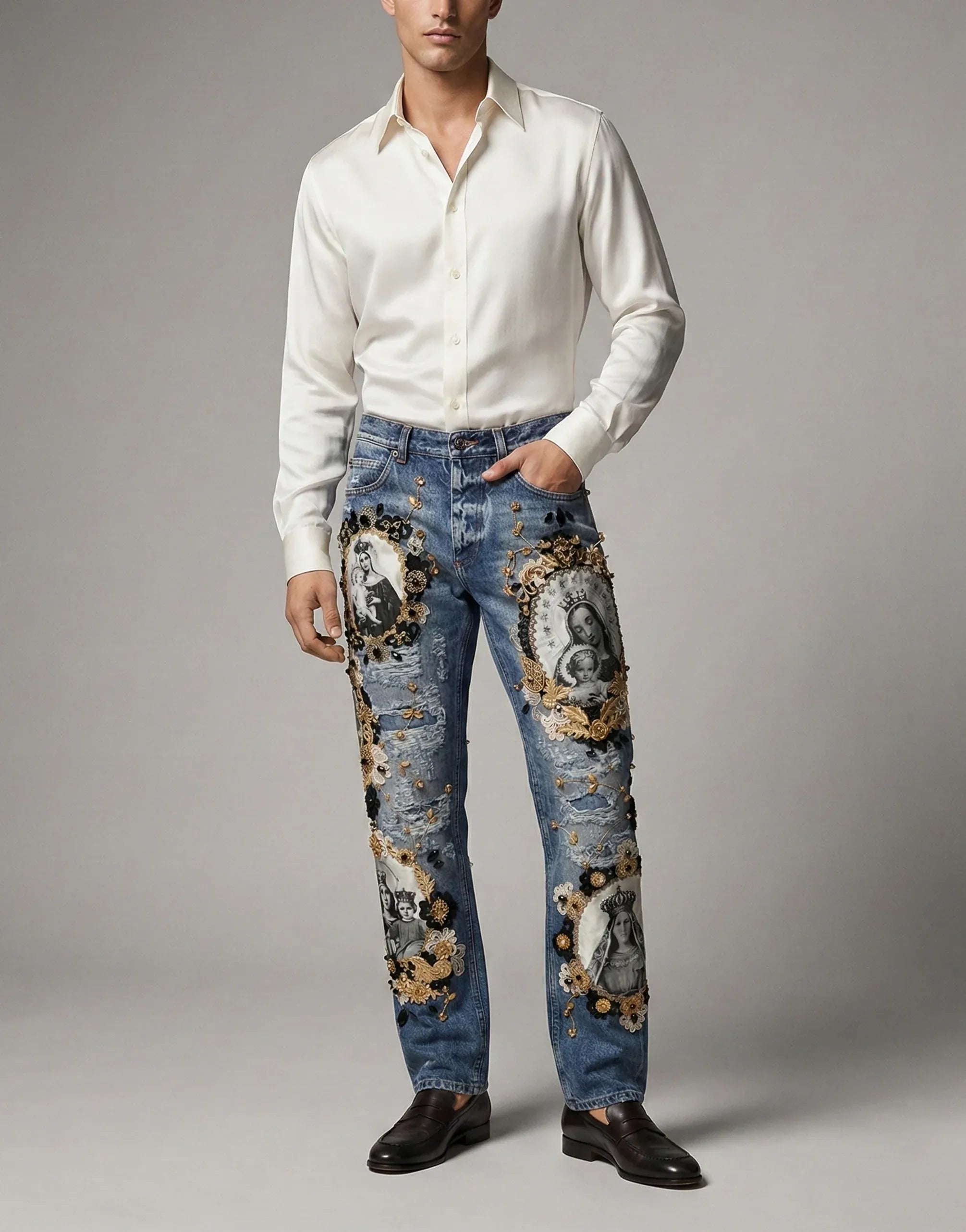 Dolce & Gabbana Runway Madonna Embellished Jeans