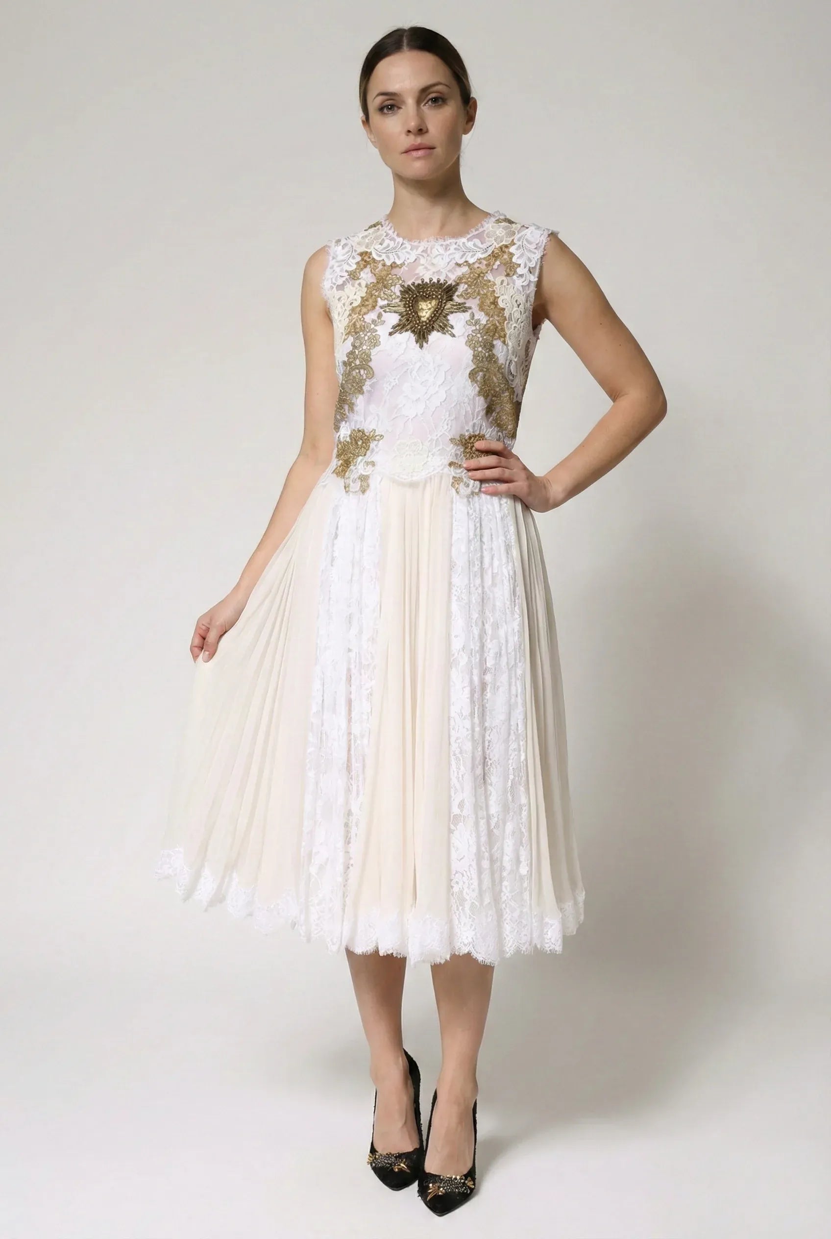 Dolce & Gabbana Sacred Heart Appliqué Lace Midi Dress