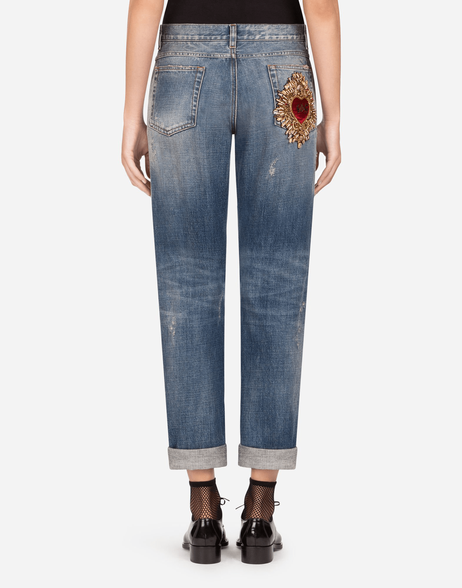Dolce & Gabbana Sacred Heart Embroidery Boyfriend Jeans