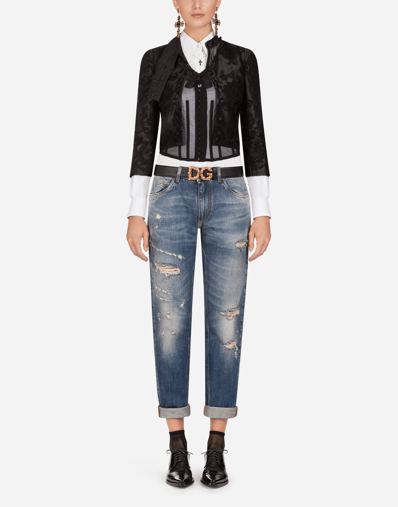 Dolce & Gabbana Sacred Heart Embroidery Boyfriend Jeans