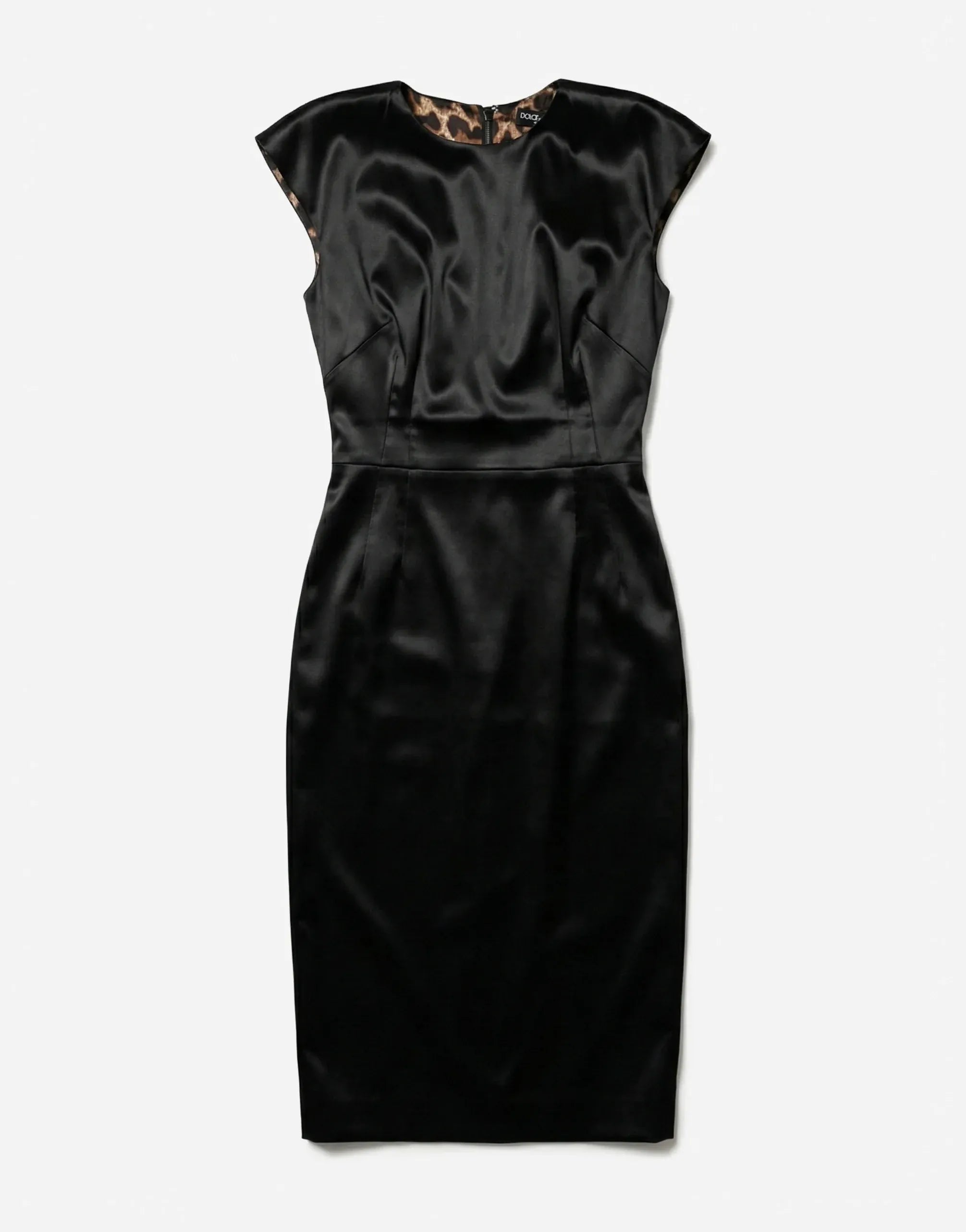 Dolce & Gabbana Satin Cap-Sleeve Sheath Midi Dress