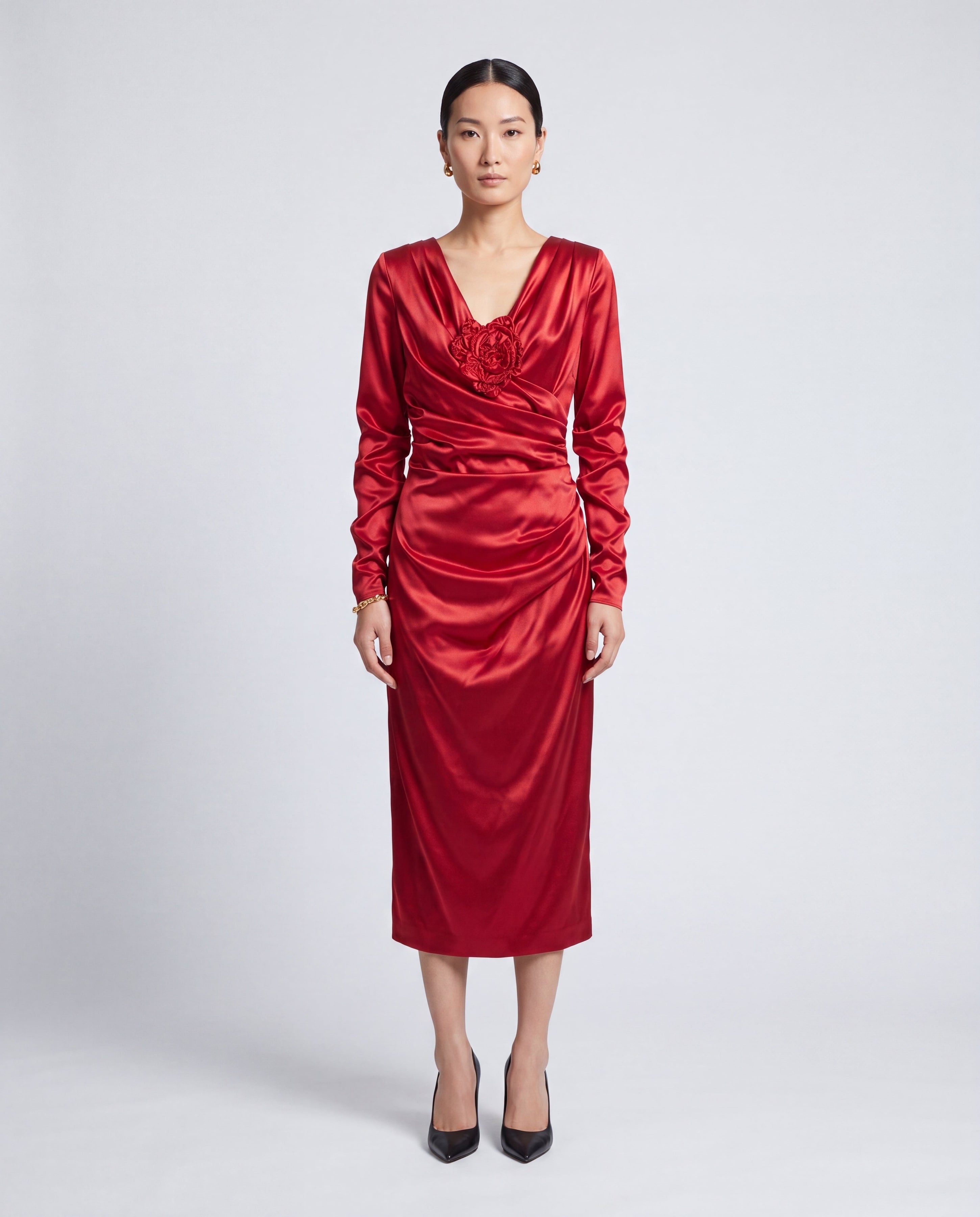 Dolce & Gabbana Satin Draped Midi Dress