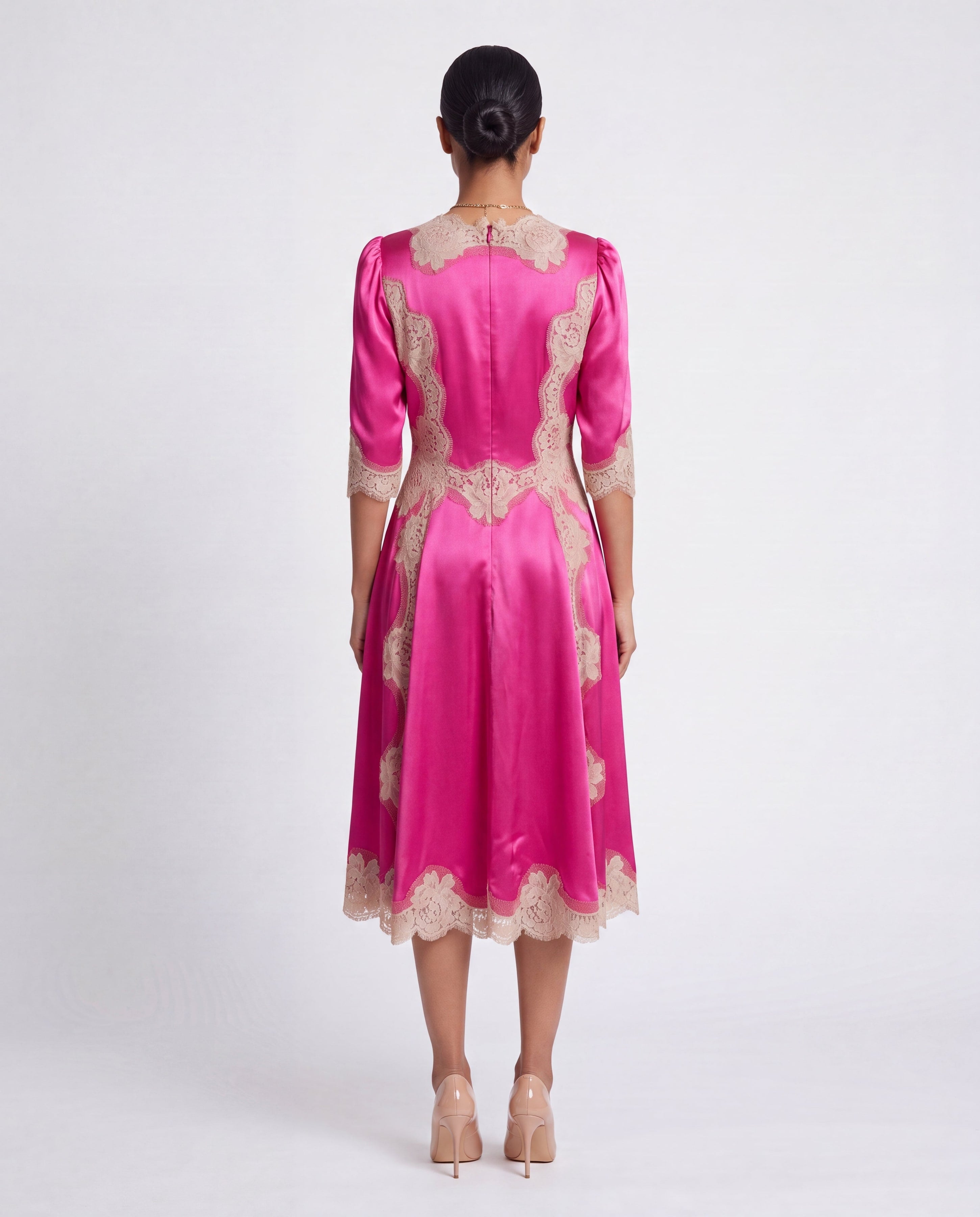Abito midi in raso e pizzo Dolce & Gabbana