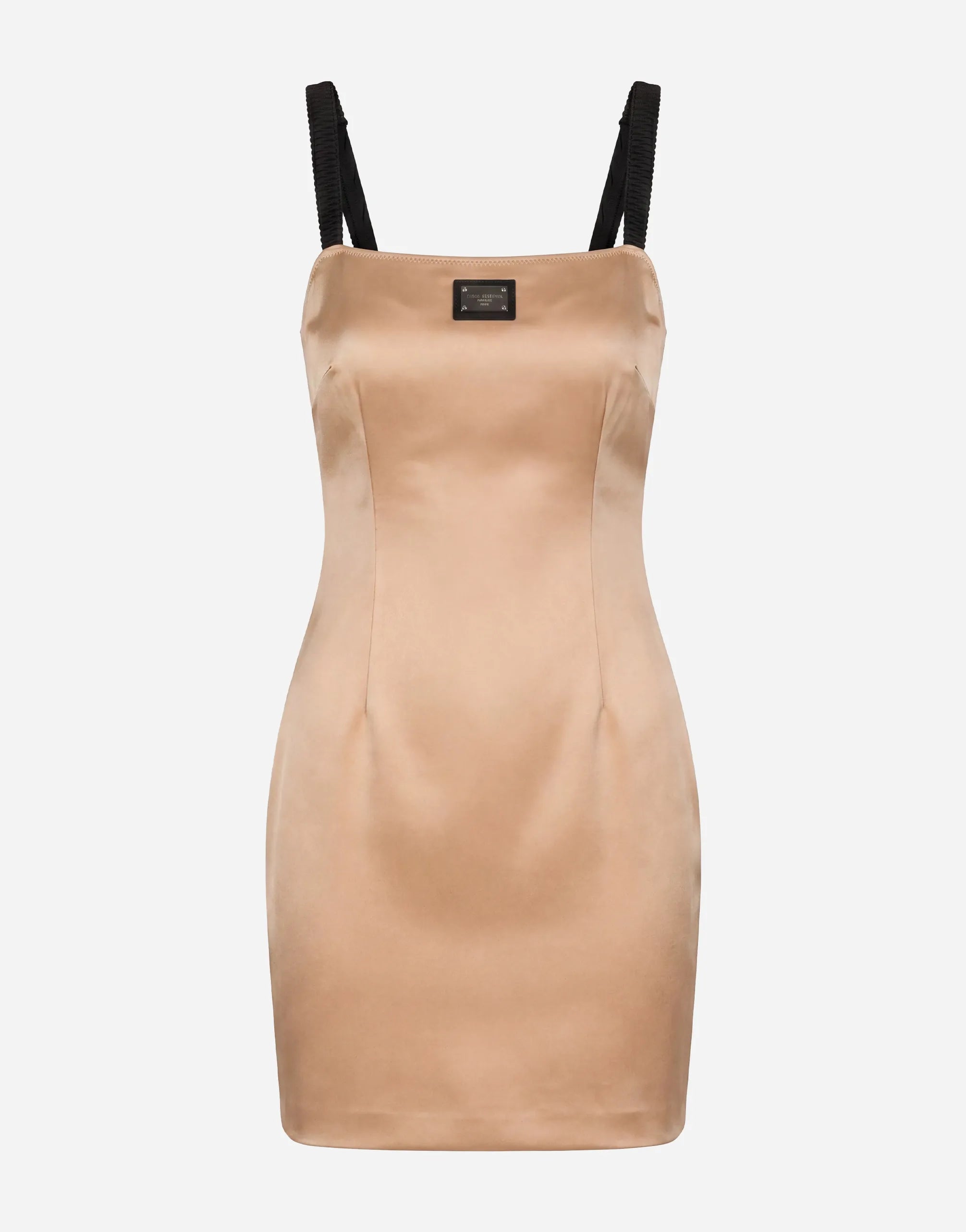 Dolce & Gabbana Satin Logo Plaque Slip Mini Dress