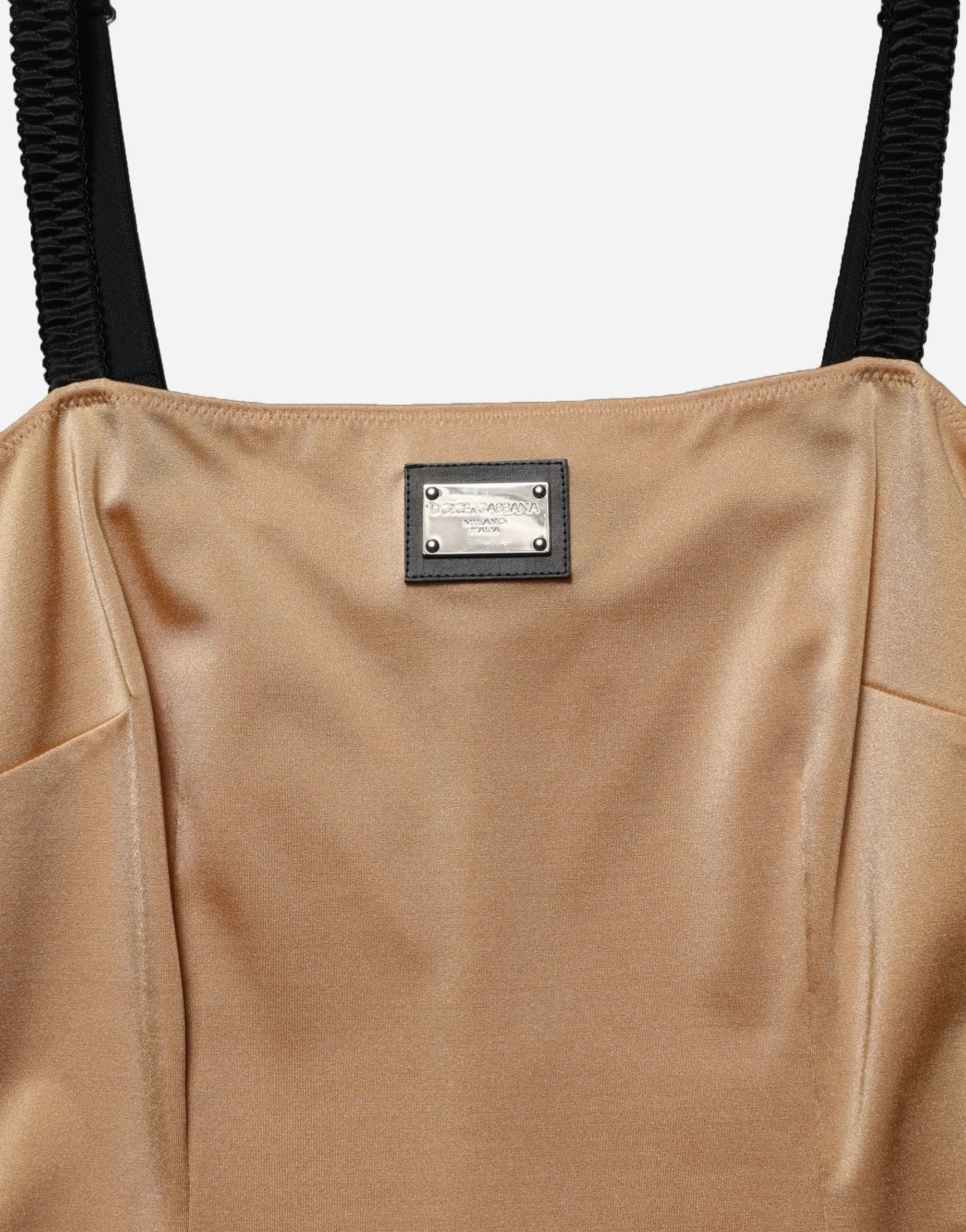 Dolce & Gabbana Satin Logo Plaque Slip Mini Dress