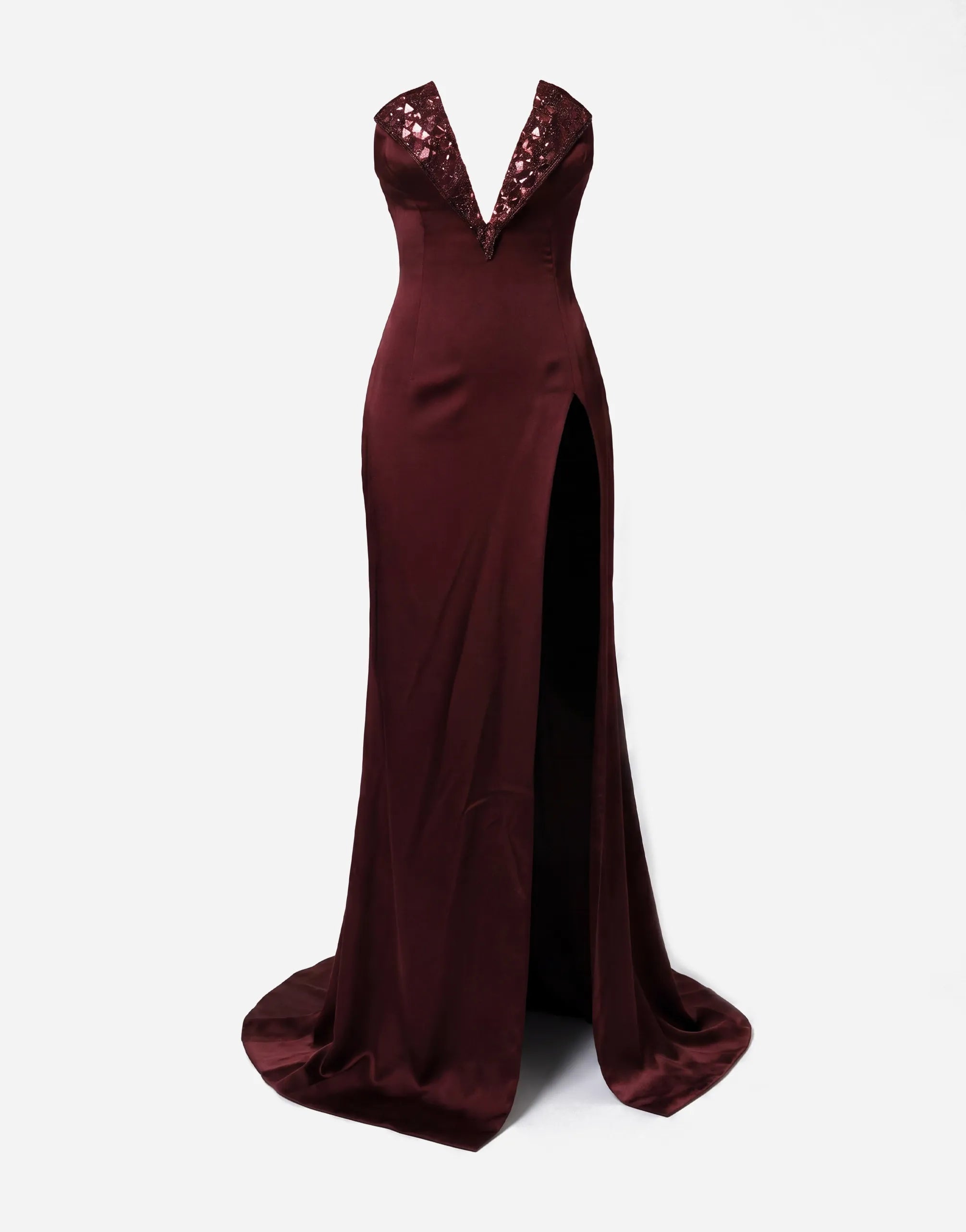 Dolce & Gabbana Satin V-Neck Slit Evening Gown