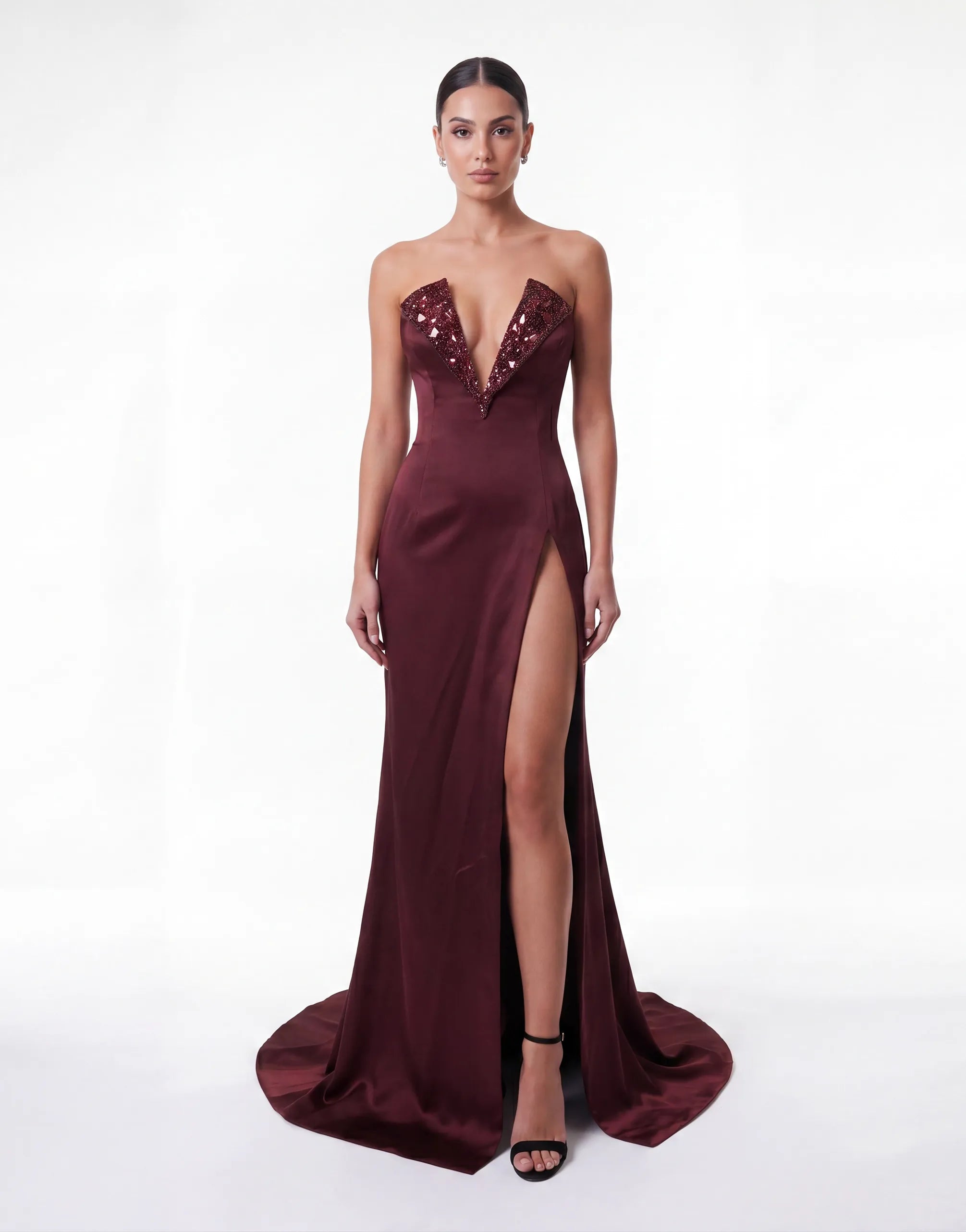 Dolce & Gabbana Satin V-Neck Slit Evening Gown - alternate view