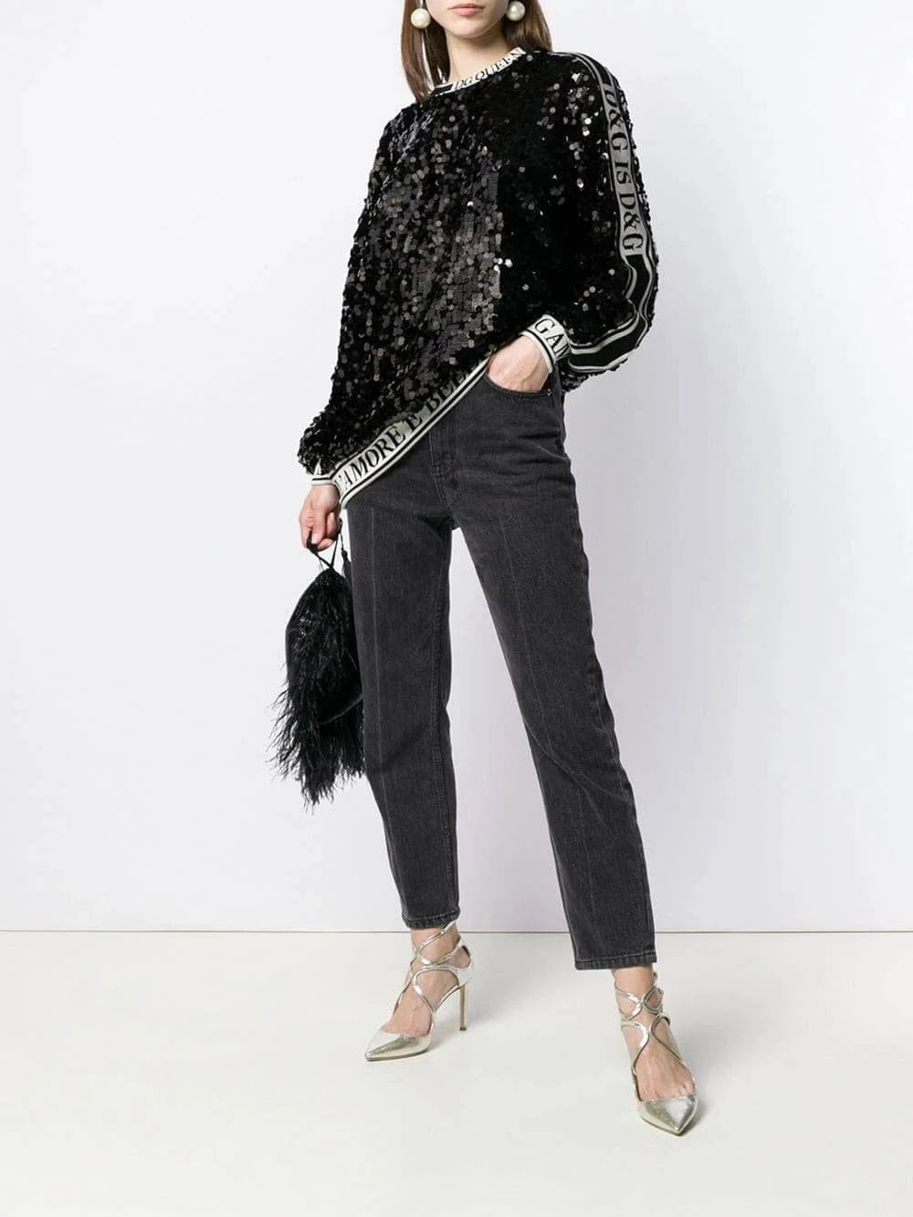 Dolce & Gabbana Sequin Logo-Trim Sweatshirt