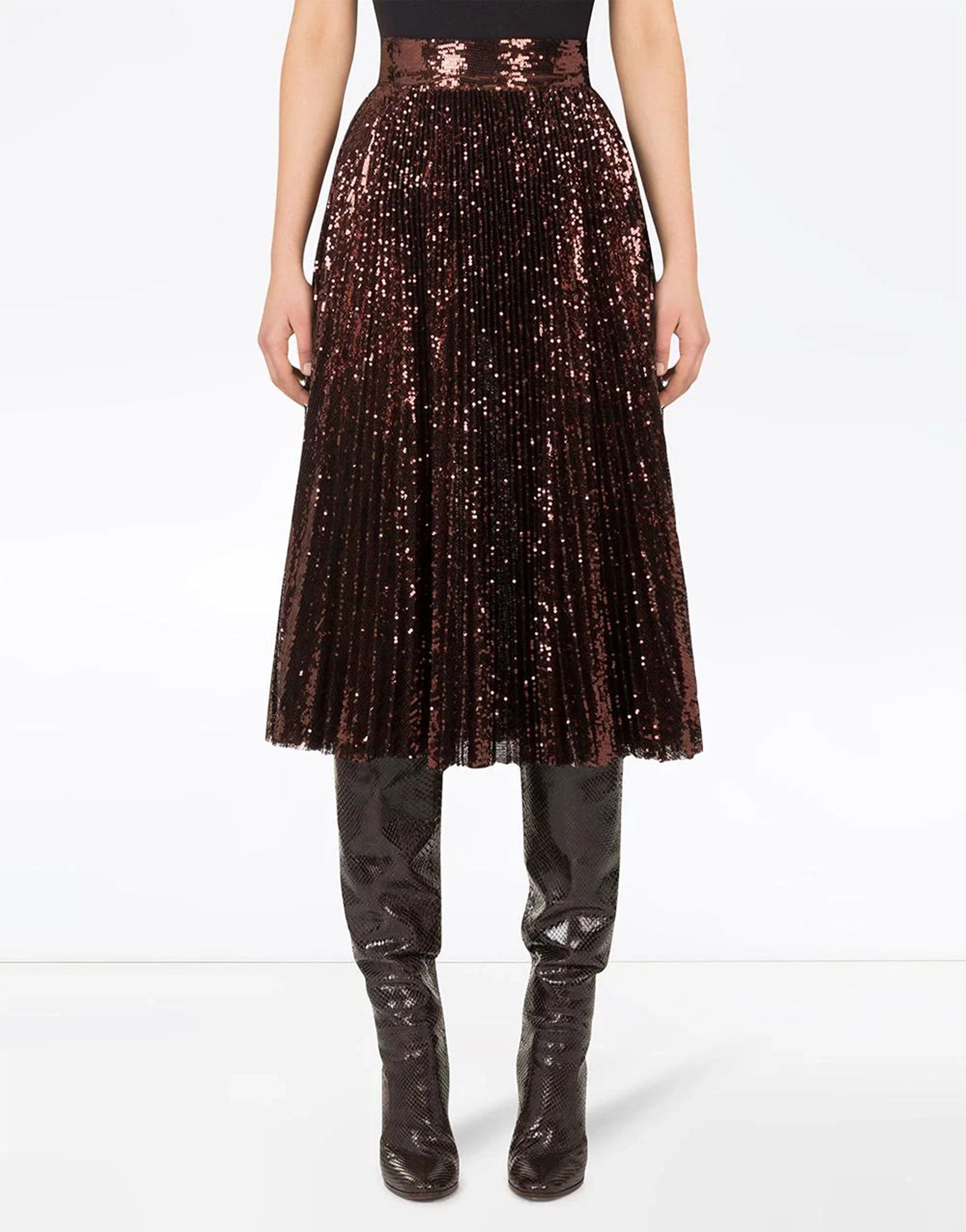 Dolce & Gabbana Sequin Plissé Midi Skirt