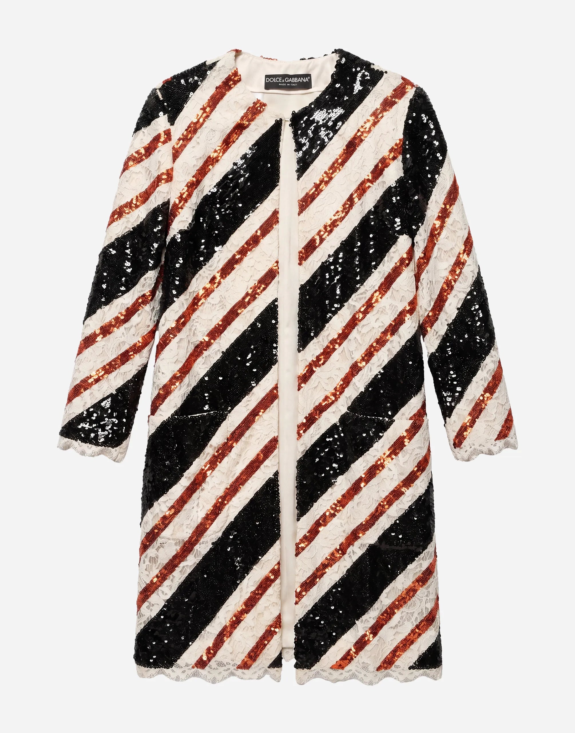 Dolce & Gabbana Dolce & Gabbana Sequin Stripe Lace Long Coat