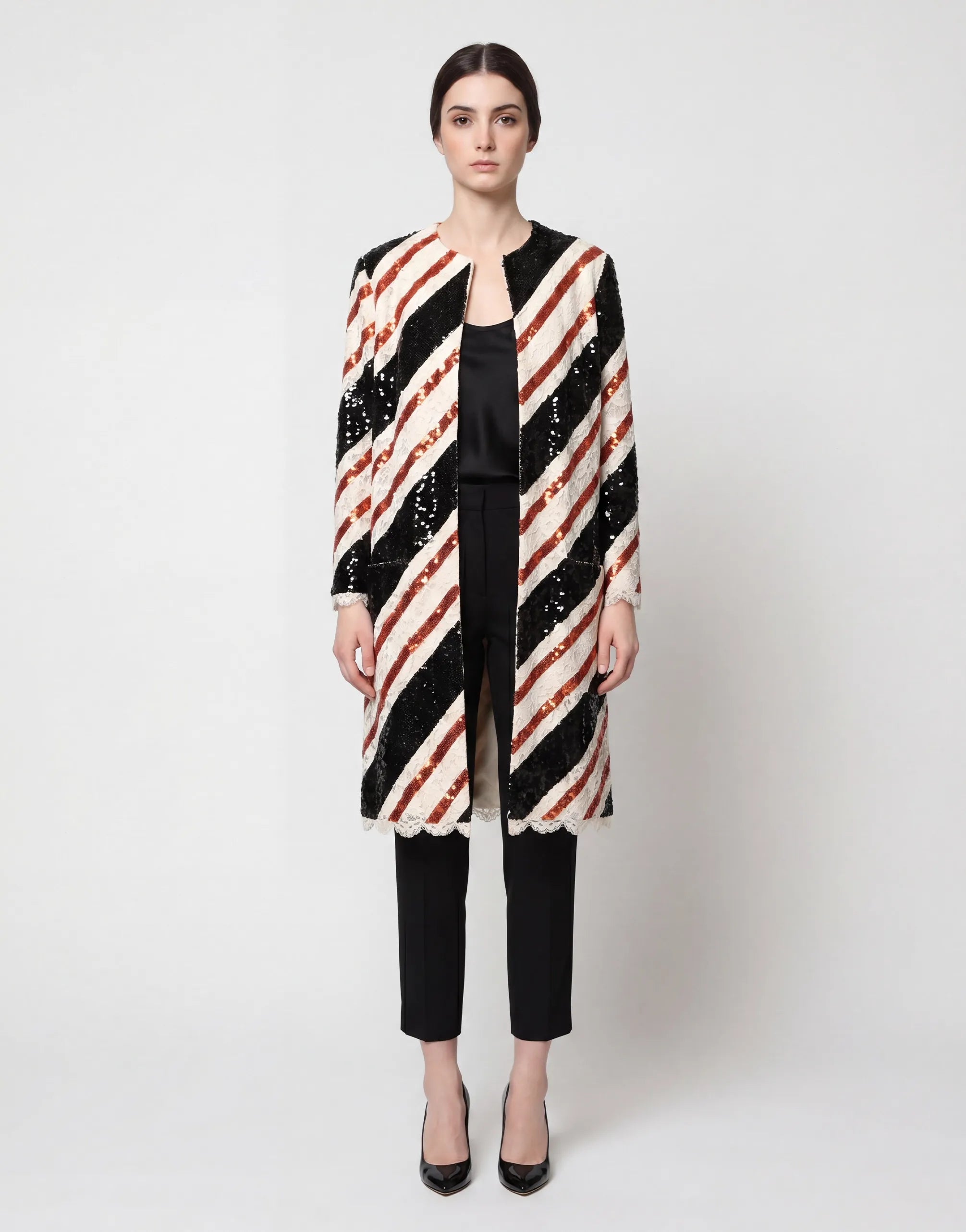 Dolce & Gabbana Sequin Stripe Lace Long Coat - alternate view