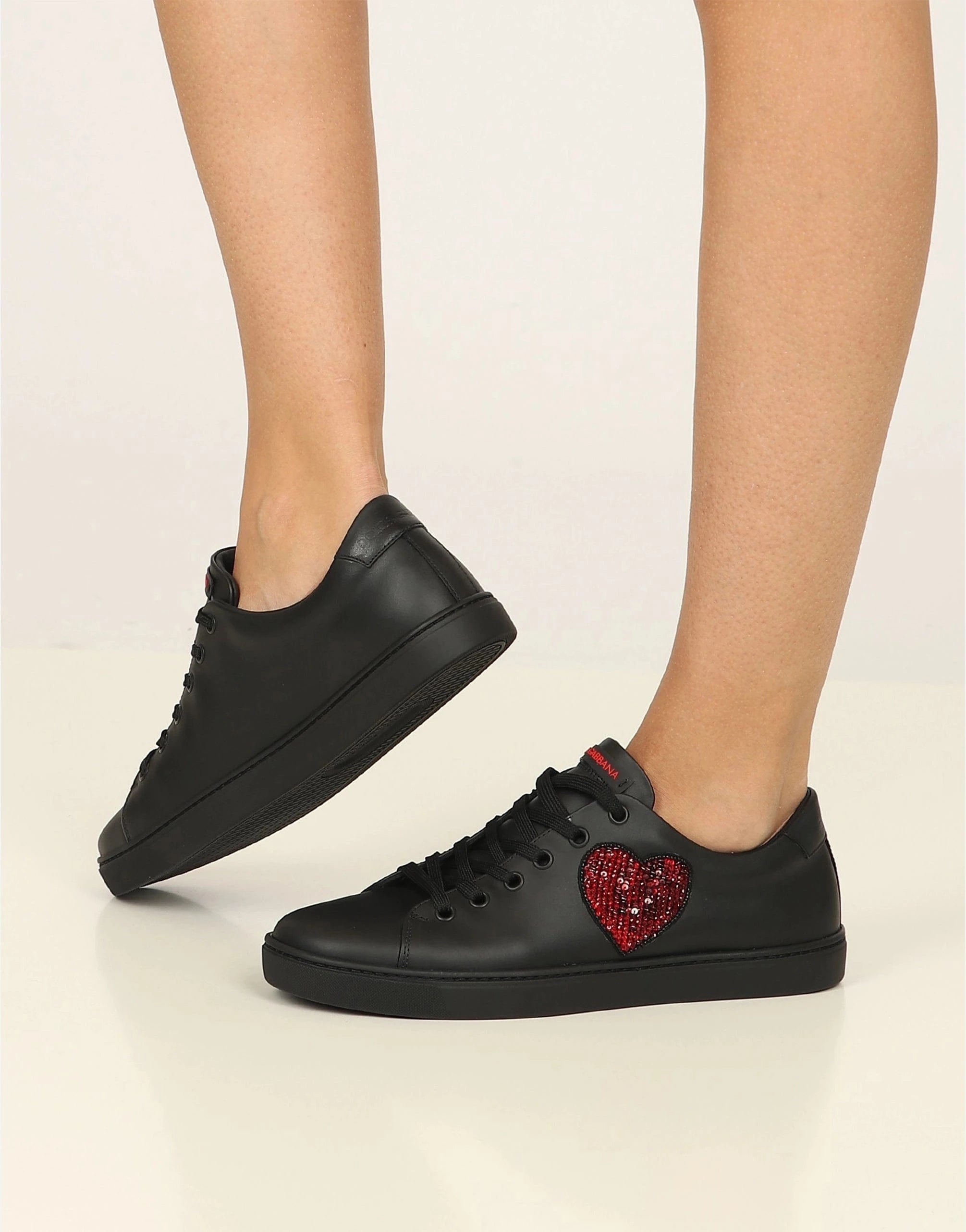 Dolce & Gabbana Sequined-Heart Low-Top Sneakers - alternate view