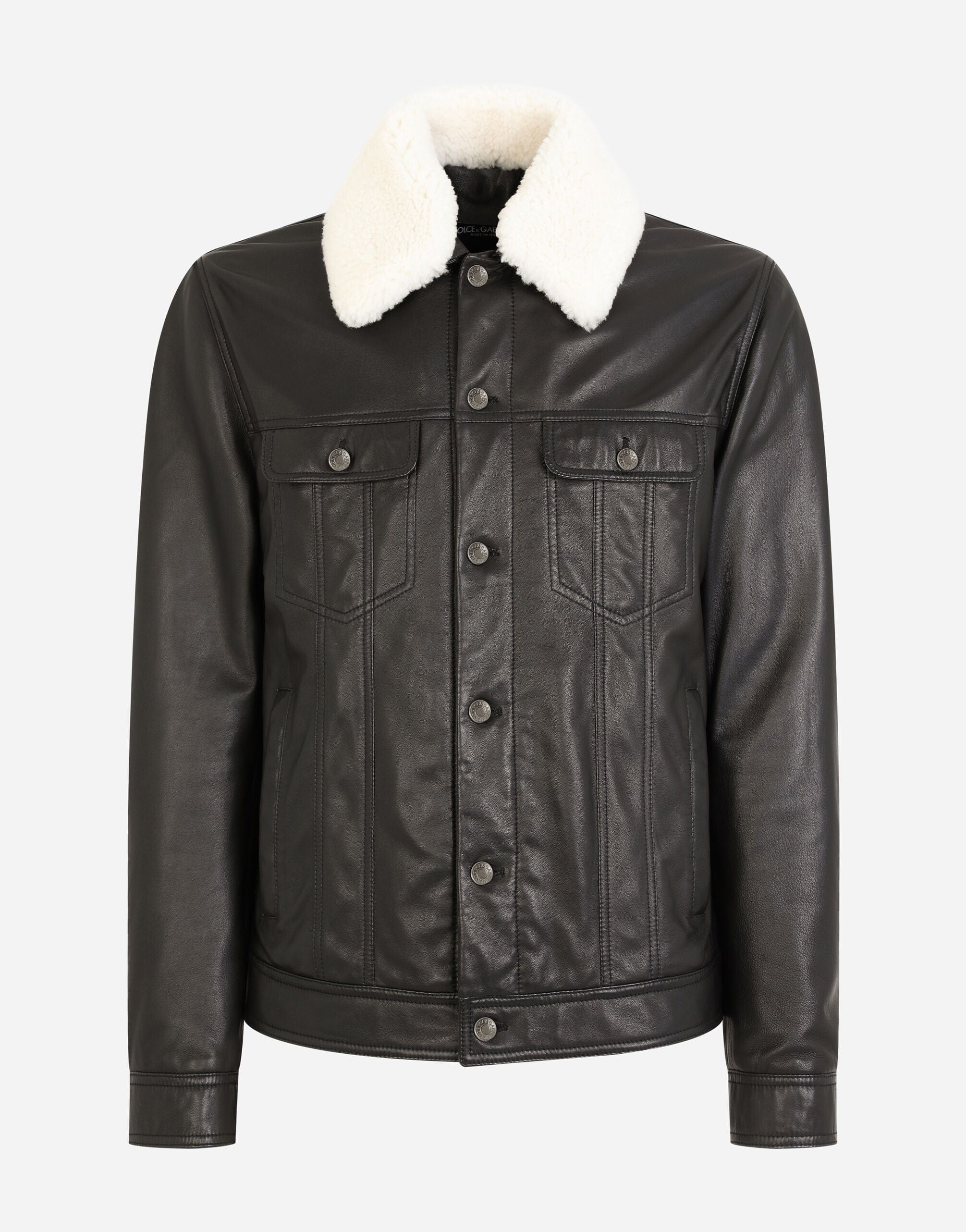 Dolce & Gabbana Shearling Collar Leather Jacket