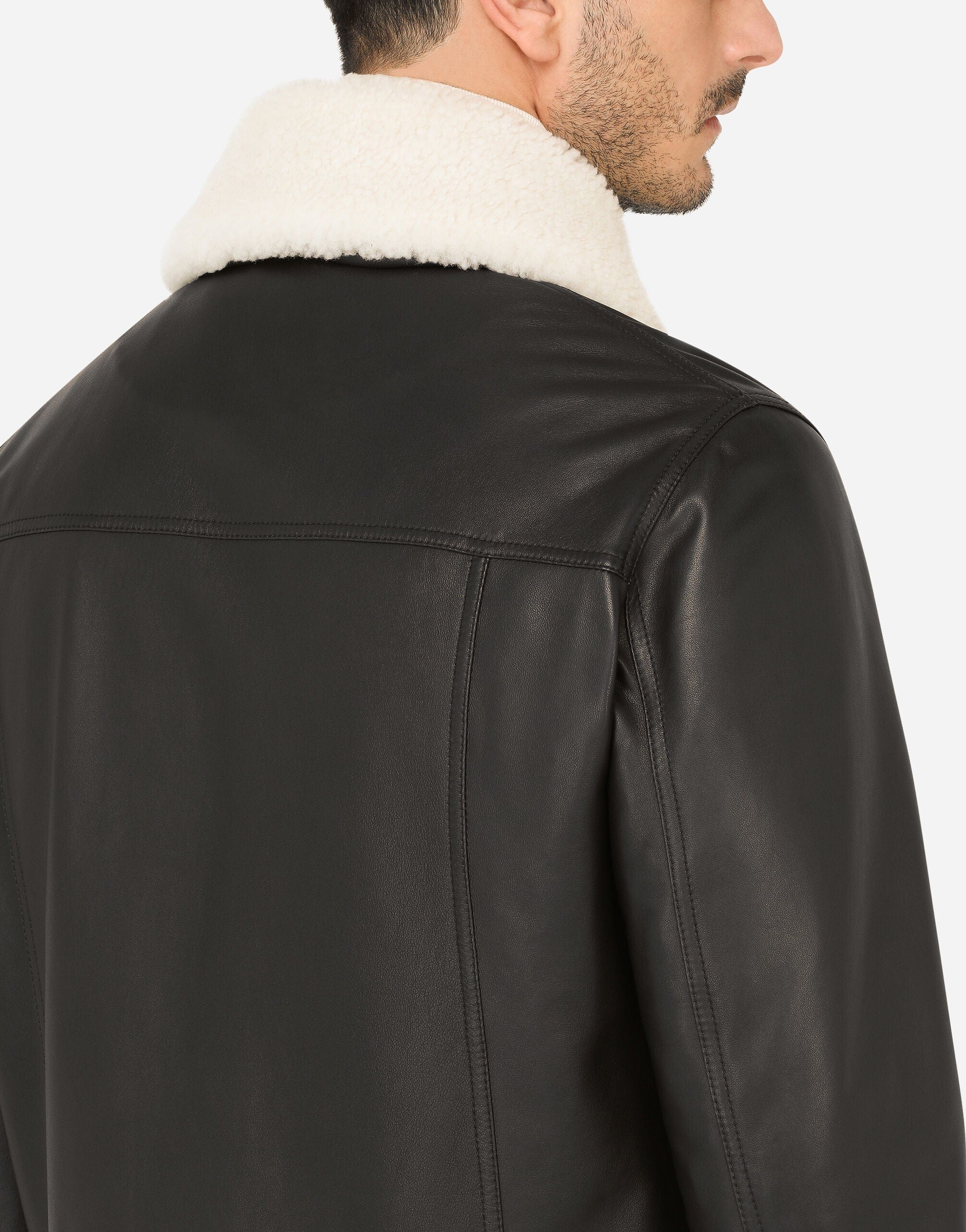 Dolce & Gabbana Shearling Collar Leather Jacket