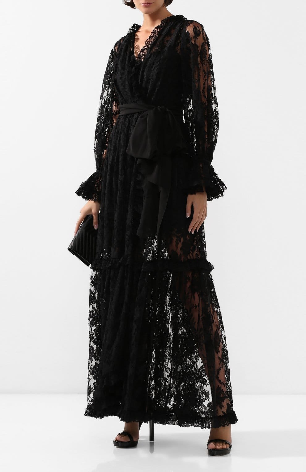 Sheer Floral Lace Wrap Maxi Dress - alternate view