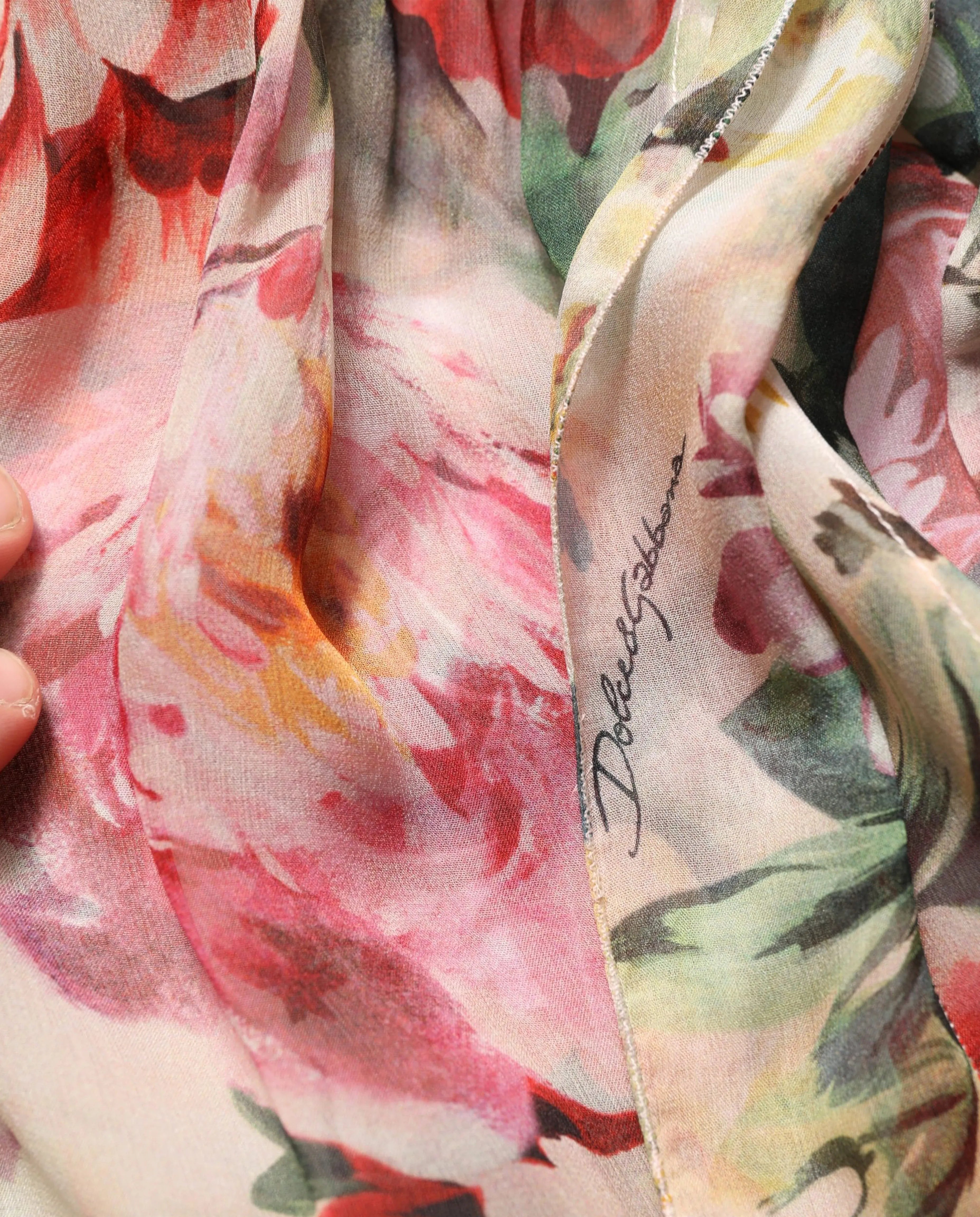 Dolce & Gabbana Sheer Floral Ruffle Silk Blouse