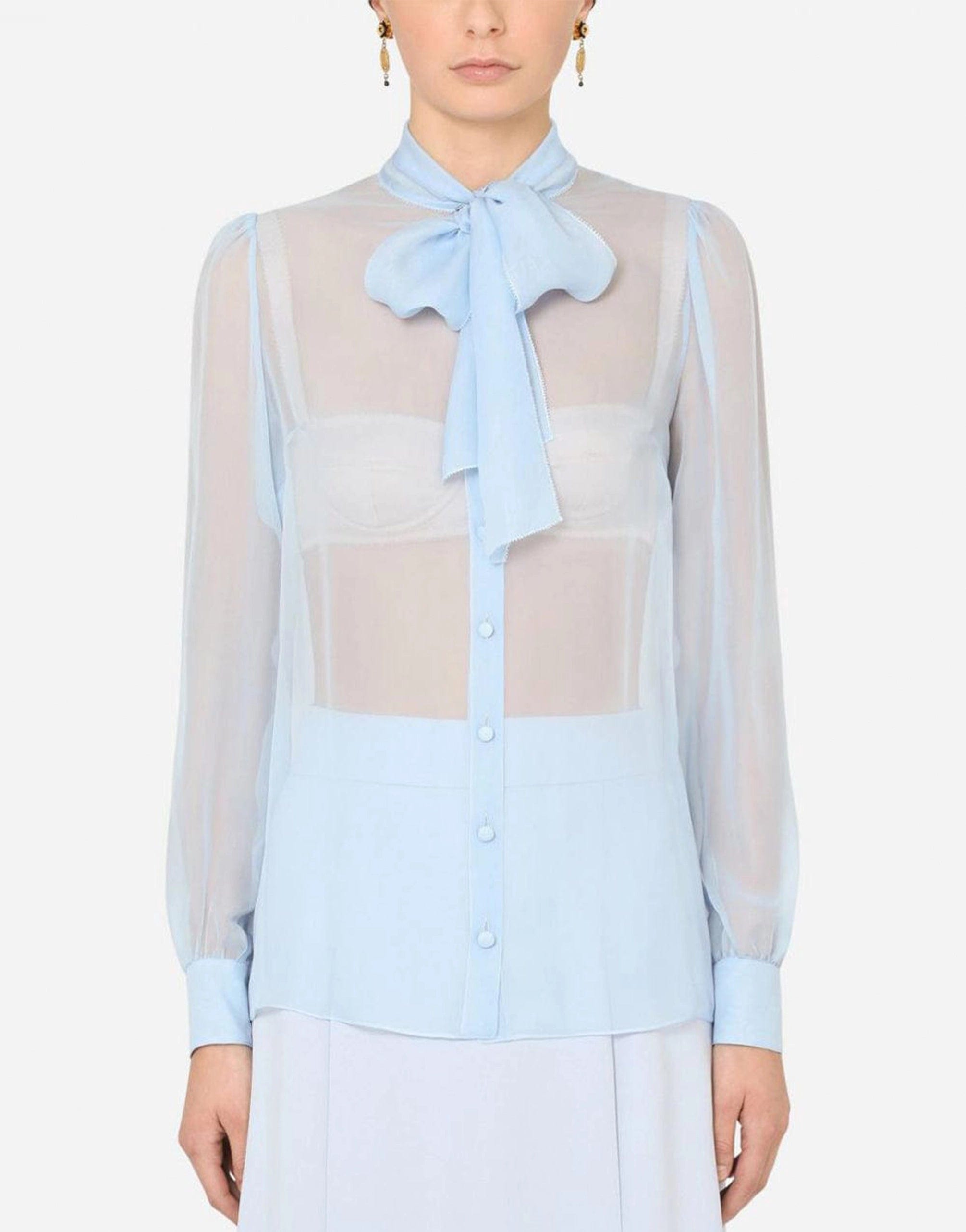 Dolce & Gabbana Sheer Silk Chiffon Shirt With Bow Collar