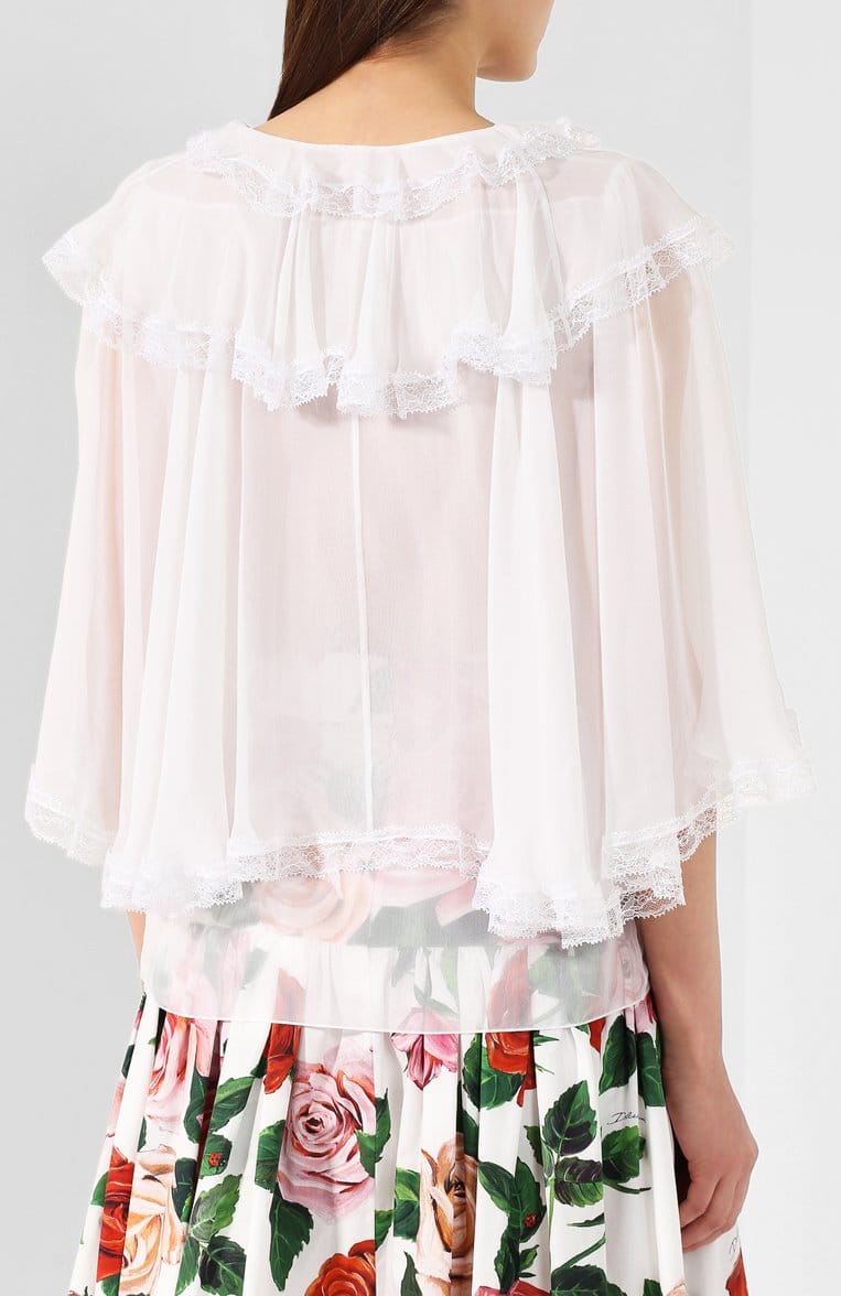 Dolce & Gabbana Sheer Silk Lace Ruffle Blouse