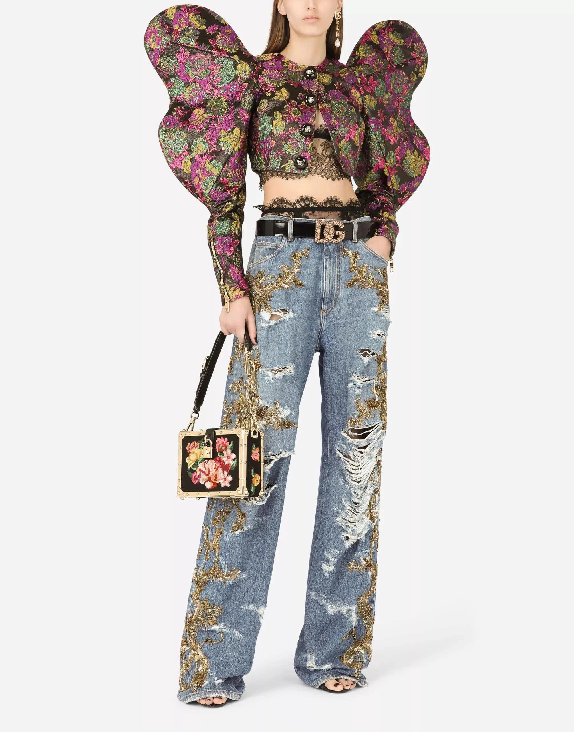 Dolce & Gabbana Short Floral Lamé Jacquard Jacket