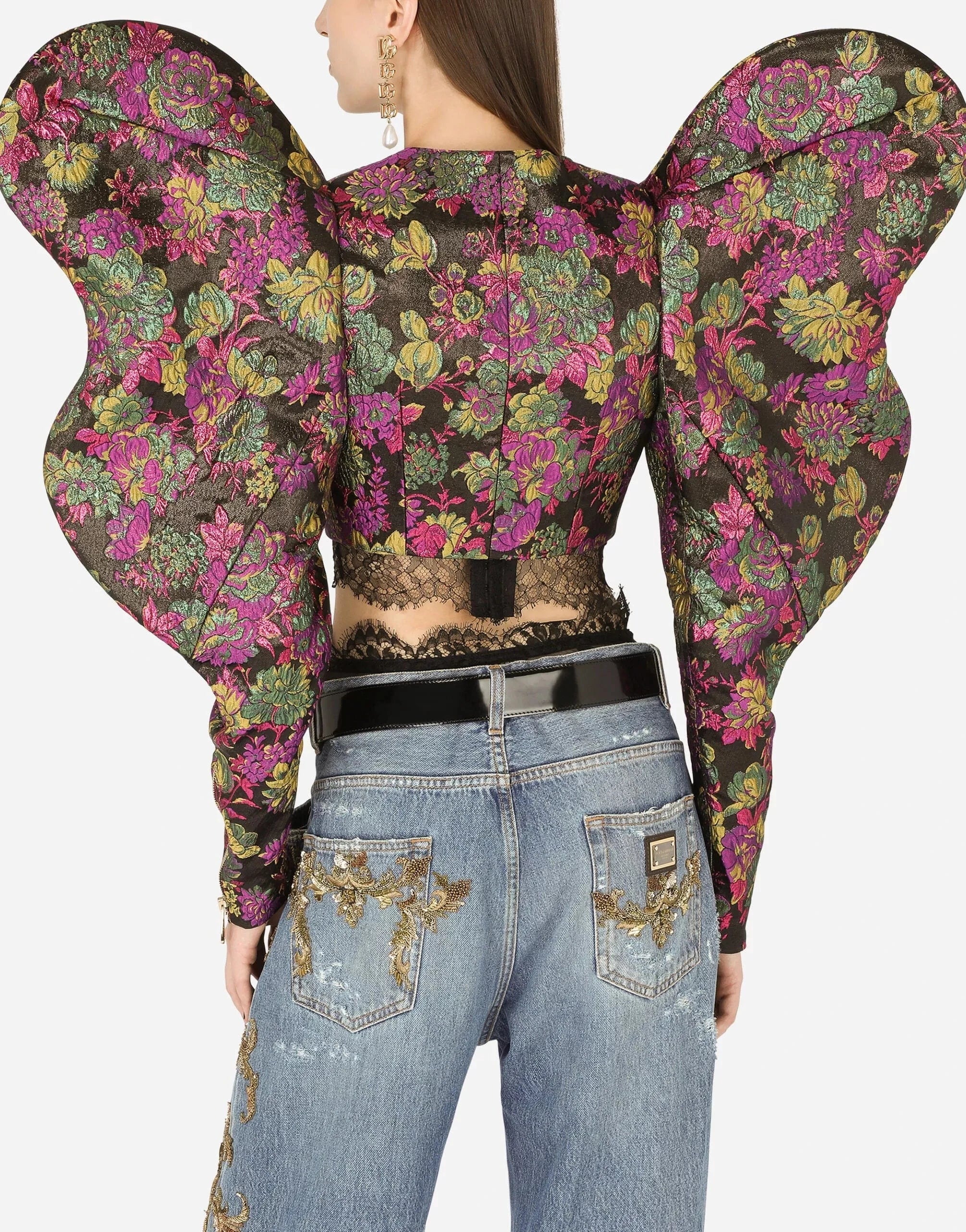 Dolce & Gabbana Short Floral Lamé Jacquard Jacket