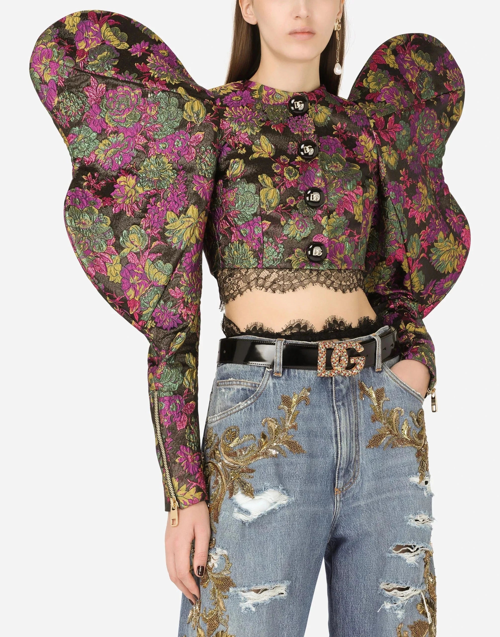 Dolce & Gabbana Short Floral Lamé Jacquard Jacket