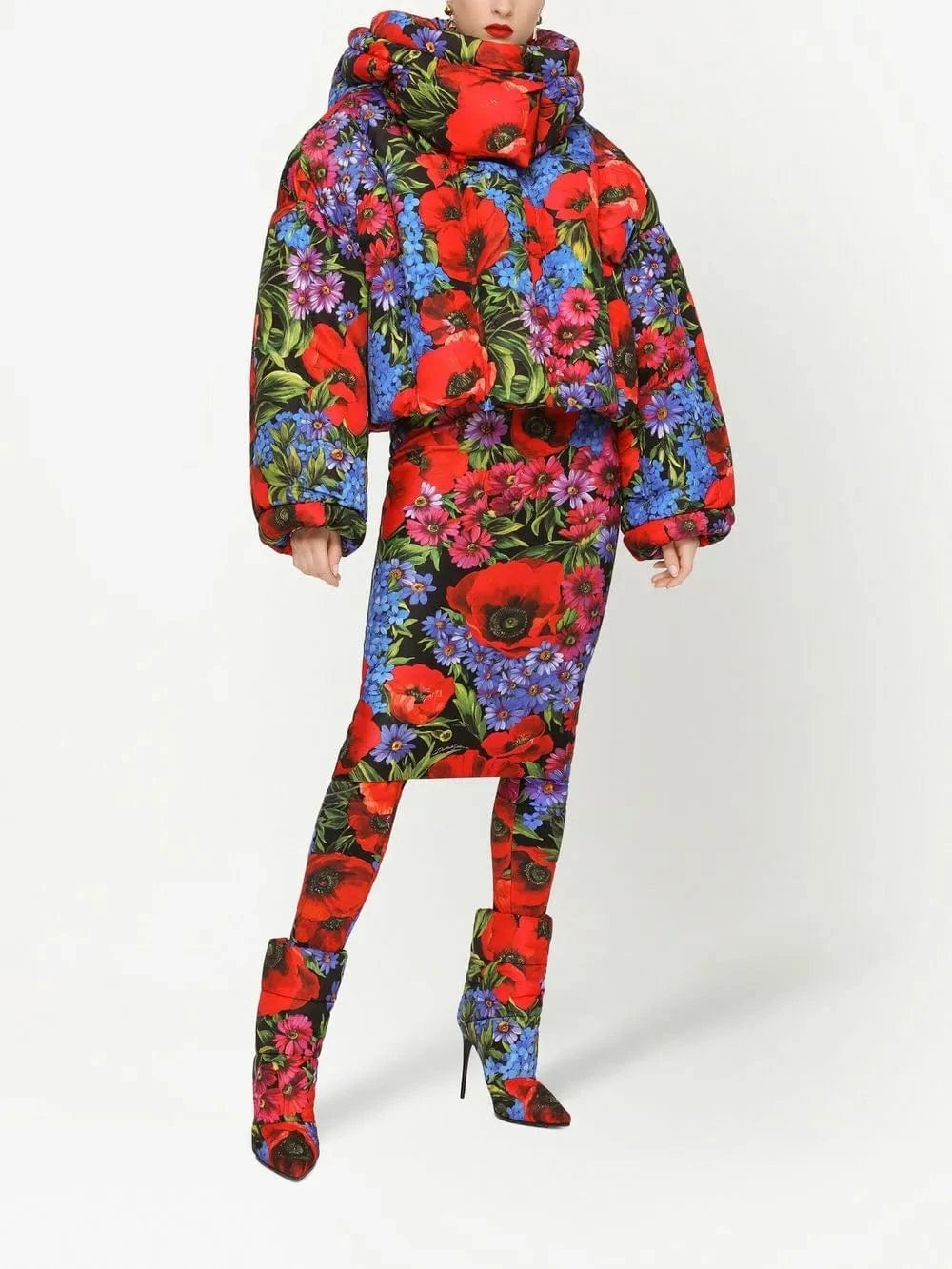 Dolce & Gabbana Short Floral-Print Down Jacket