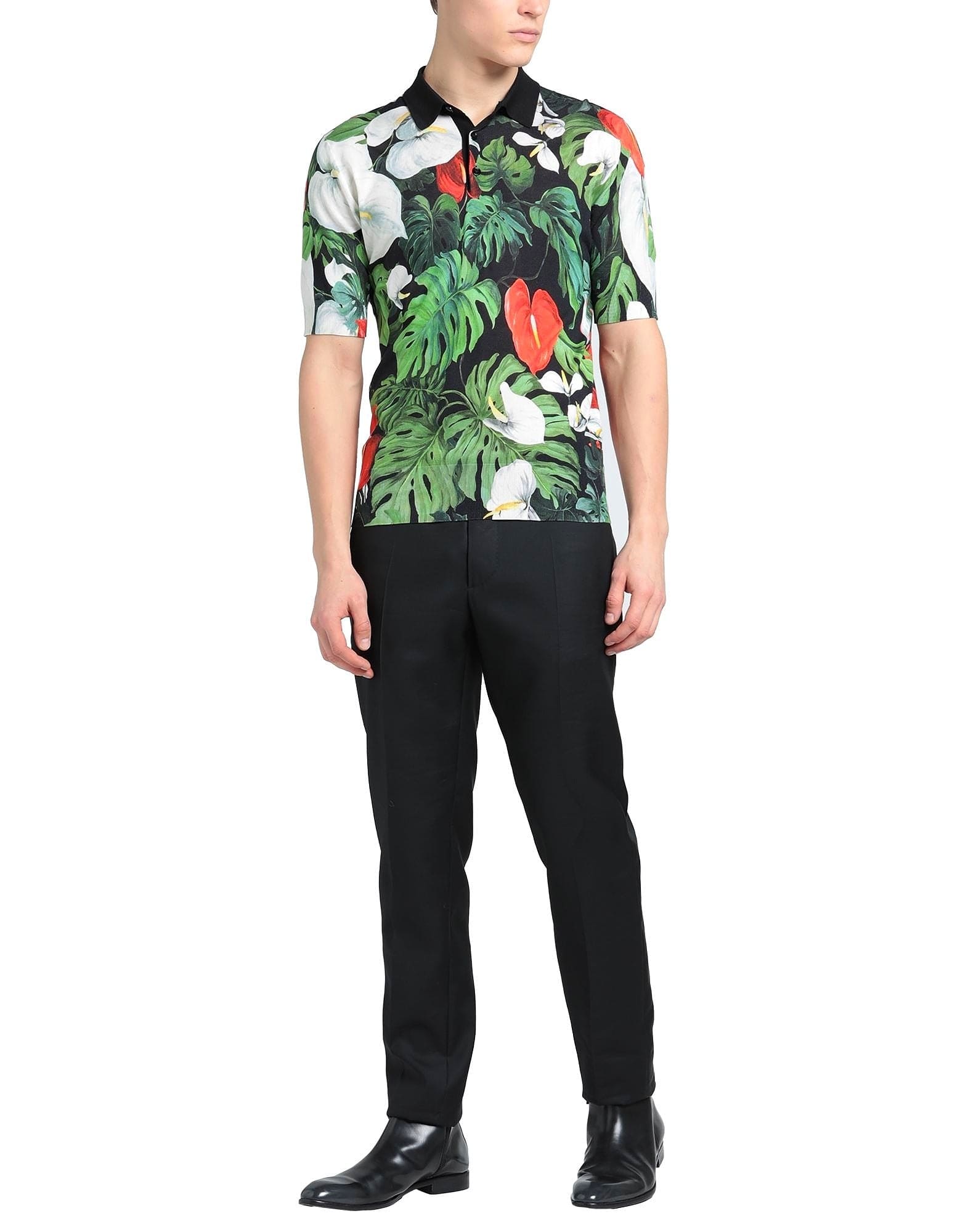 Dolce & Gabbana Short-Sleeve Floral-Print Silk Polo Shirt