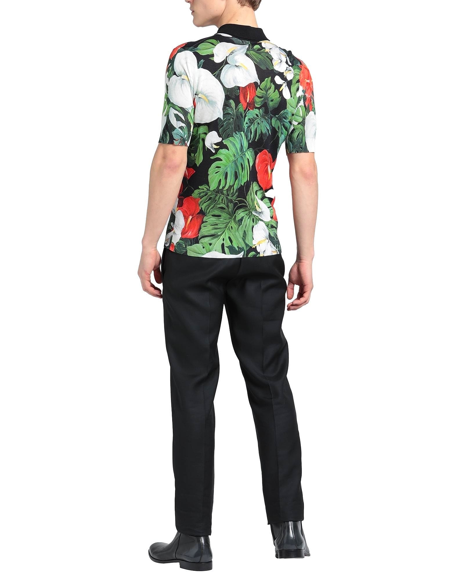 Dolce & Gabbana Short-Sleeve Floral-Print Silk Polo Shirt