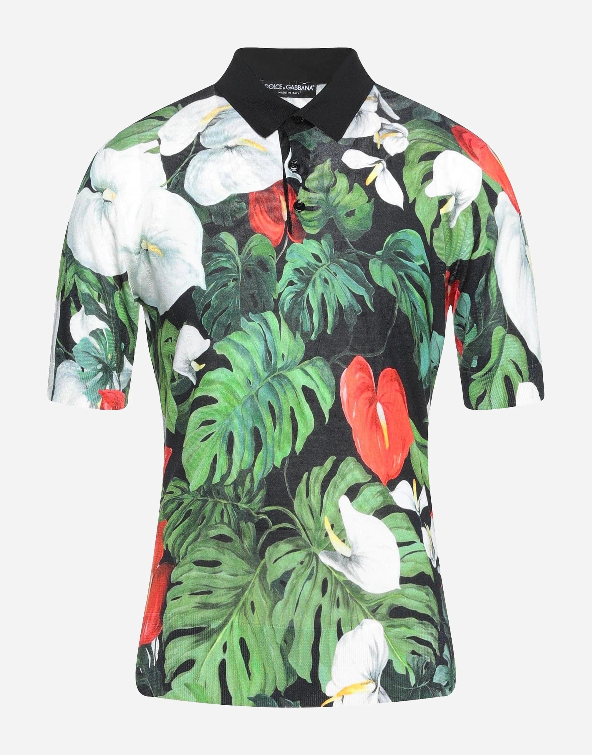 Dolce & Gabbana Short-Sleeve Floral-Print Silk Polo Shirt
