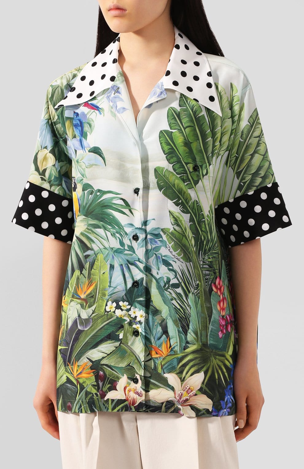 Dolce & Gabbana Short-Sleeve Jungle-Print Silk Shirt