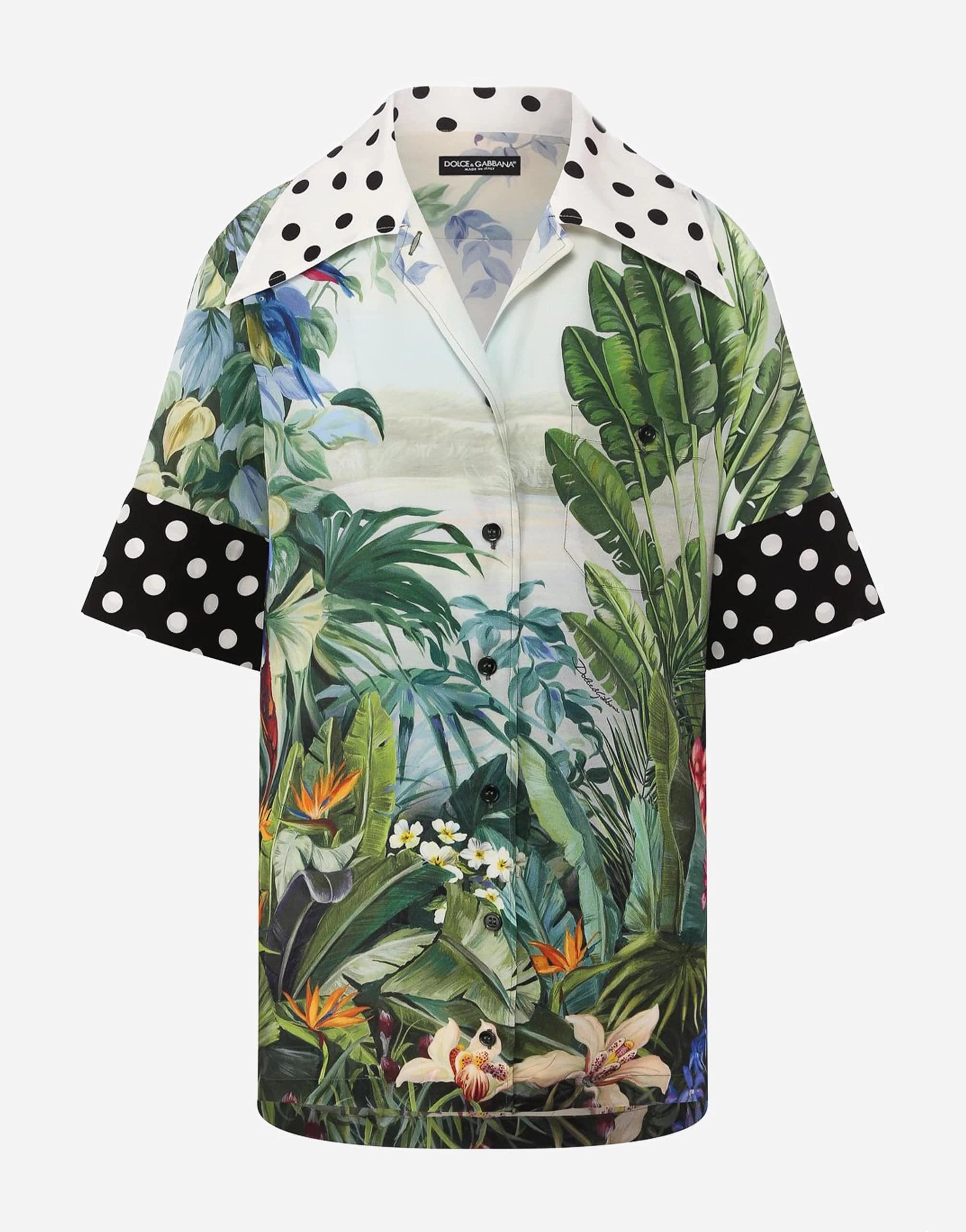 Dolce & Gabbana Short-Sleeve Jungle-Print Silk Shirt