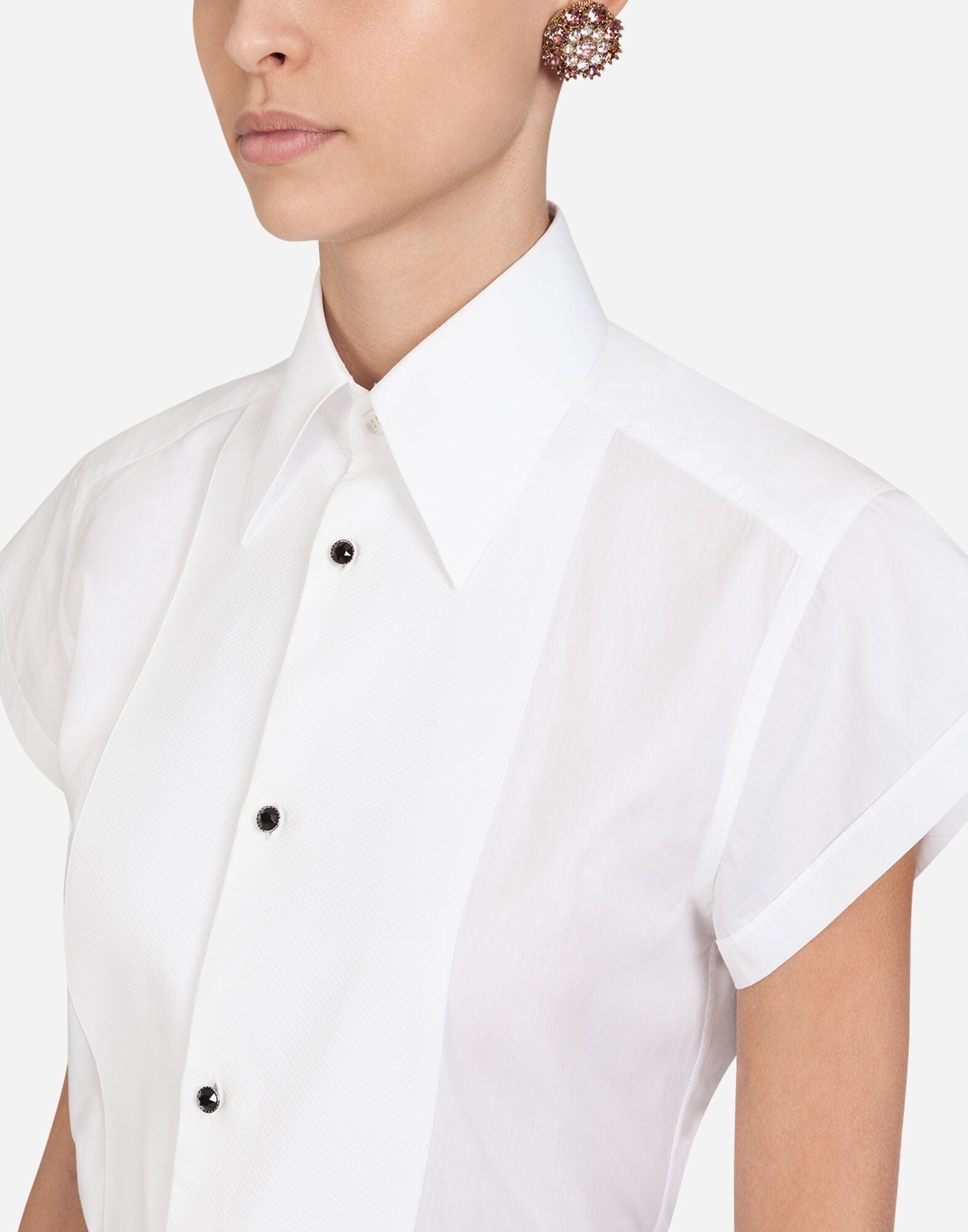 Dolce & Gabbana Short-Sleeved Poplin Tuxedo Shirt