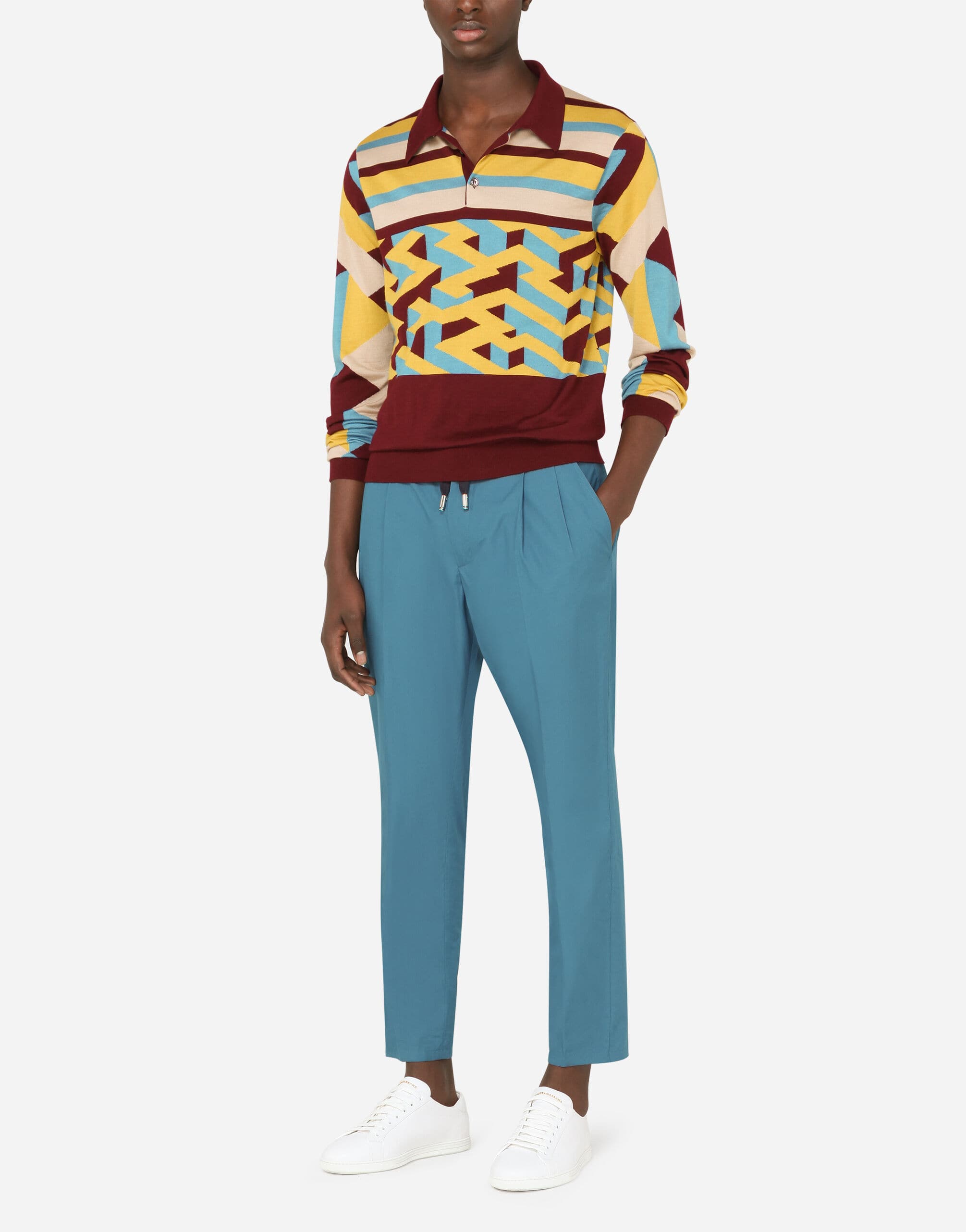 Dolce & Gabbana Silk-Cashmere Blend Inlaid Polo Shirt - alternate view
